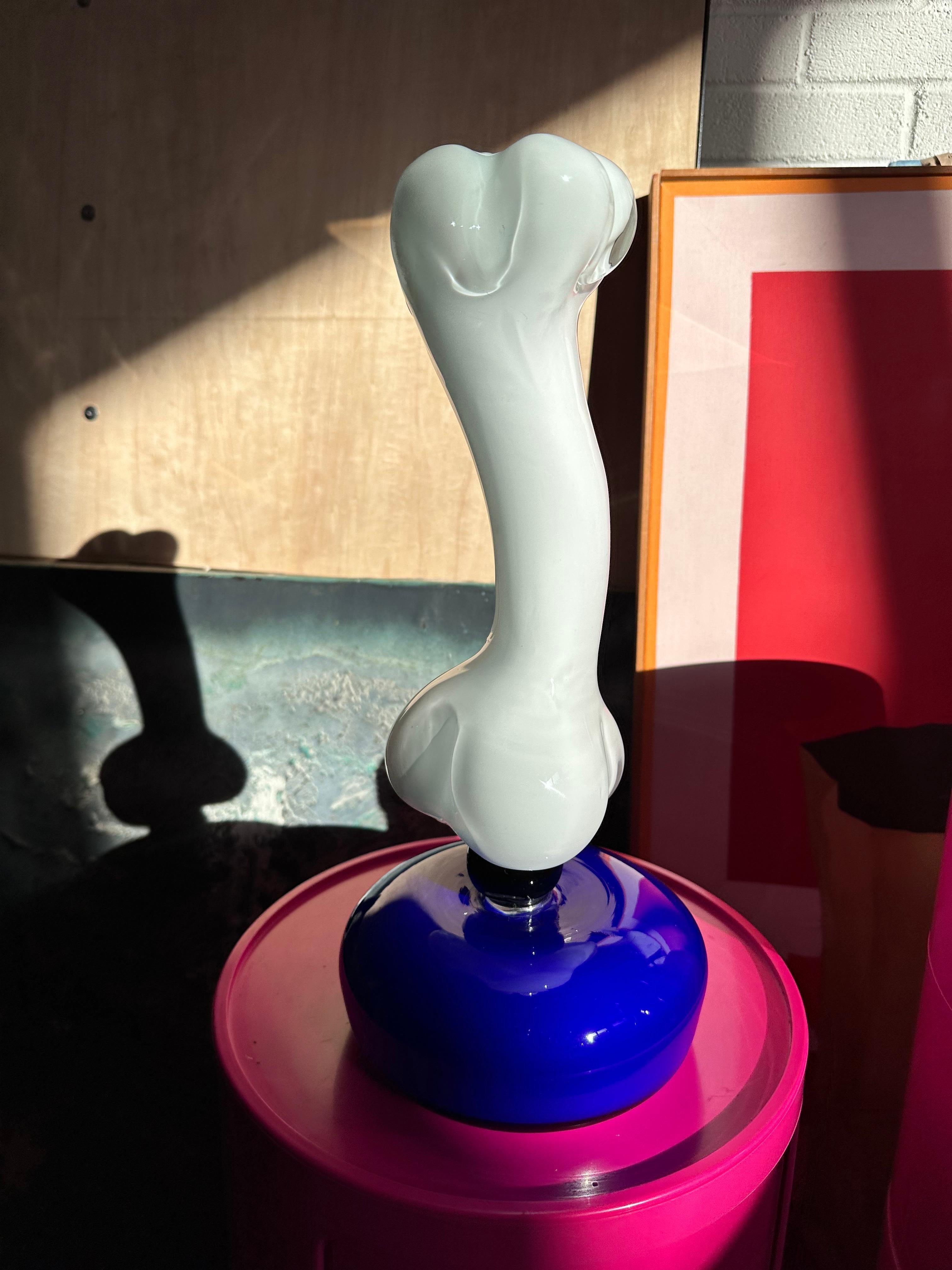 Peter Shire x Vistosi Murano Postmodern Bone Sculpture with Cobalt Blue Base For Sale 6