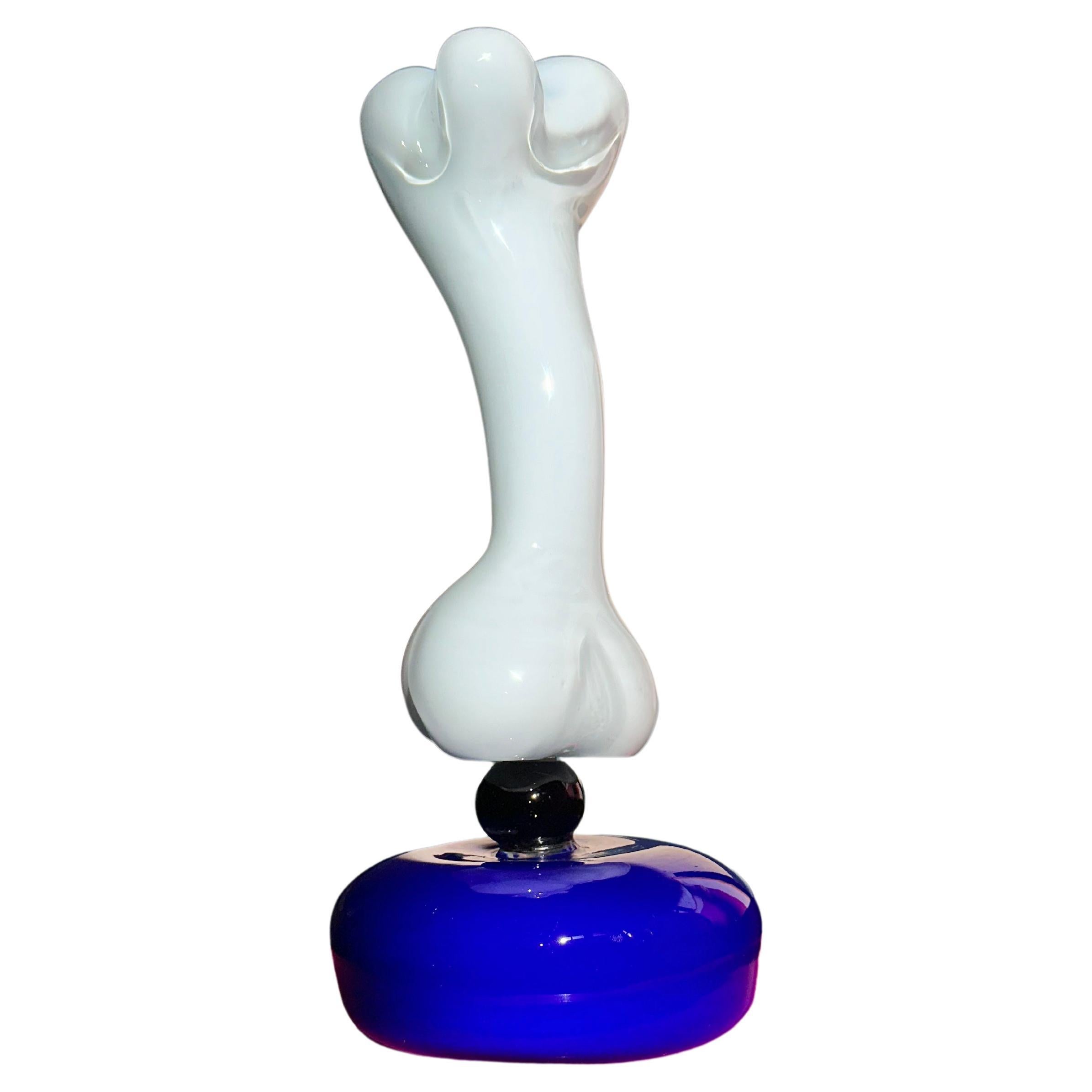 Peter Shire x Vistosi Murano Postmodern Bone Sculpture with Cobalt Blue Base For Sale