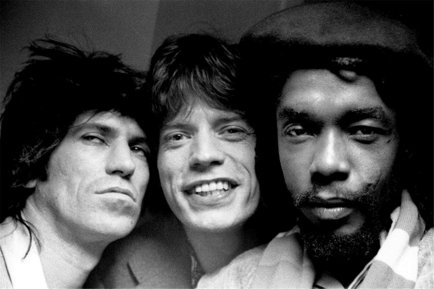 Peter Simon Black and White Photograph - Keith Richards, Mick Jagger, and Peter Tosh, 1978