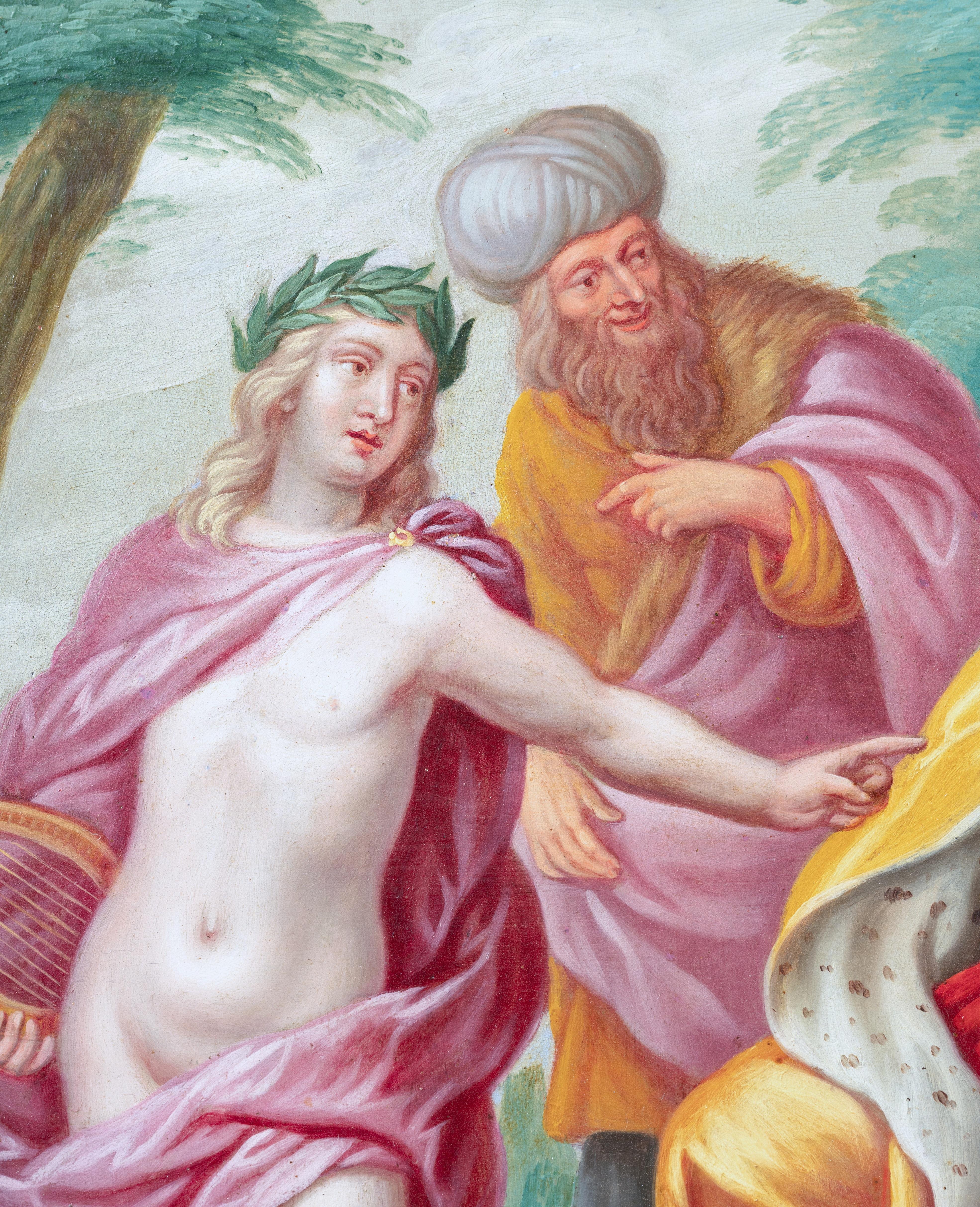 The Musical Contest between Apollo and Marsyas, signed P. Sion, Antwerp 17th c. - Brown Figurative Painting by Peter Sion