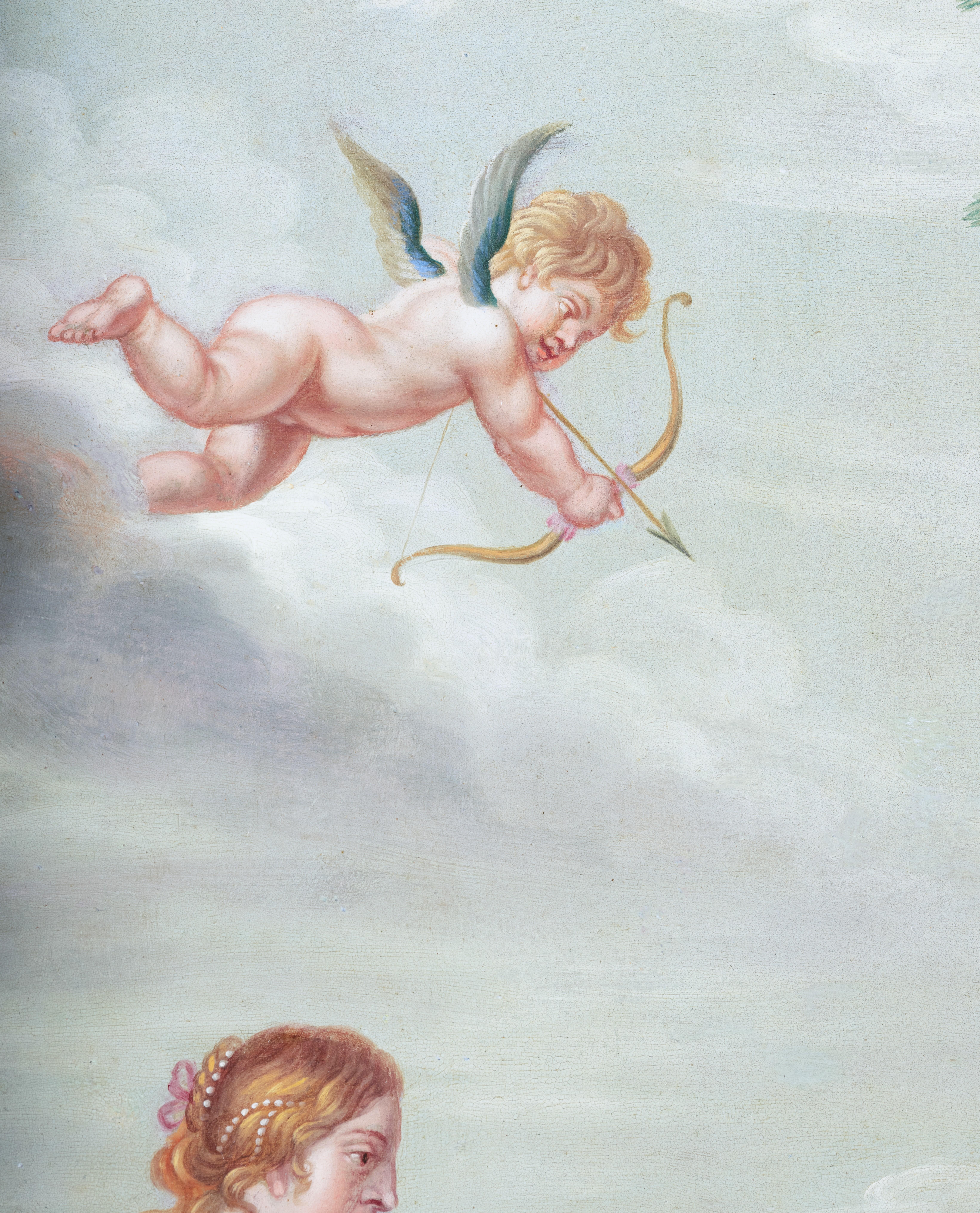 Il ratto di Europa
Di Peters Sion (Anversa, 1624-1695)
Firmato in basso a destra P. Sion
Scuola di Anversa del XVII secolo
Olio su rame, dimensioni: h. 53 cm, l. 45 cm
Struttura in legno modellato ed ebanizzato con ampie modanature, con profilo