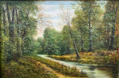 Un paysage fluvial.  Peinture à l'huile traditionnelle de paysage anglais
