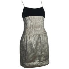 Peter Som 2005 Black Velvet and Gold Lame Dress with Pockets Size 6.