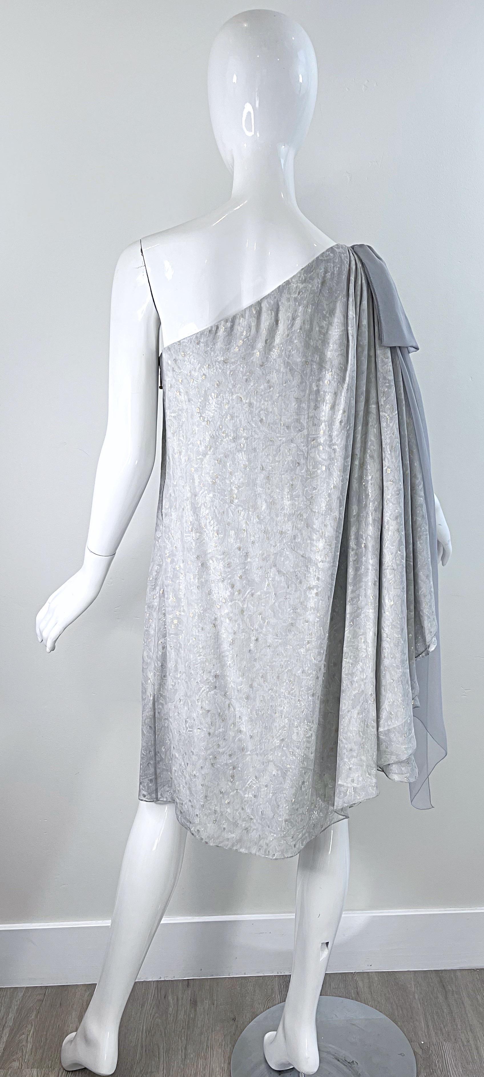 Peter Som Resort 2009 Silver Gold Grey Size 4 6 One Shoulder Silk Metallic Dress For Sale 7