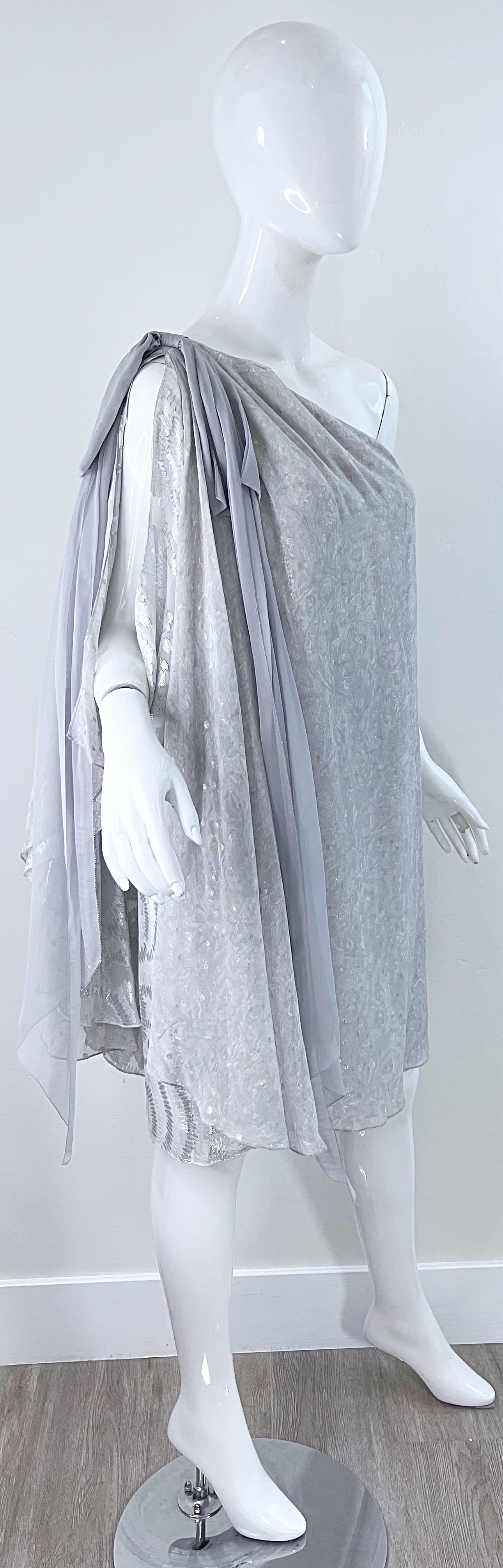Peter Som Resort 2009 Silver Gold Grey Size 4 6 One Shoulder Silk Metallic Dress For Sale 8
