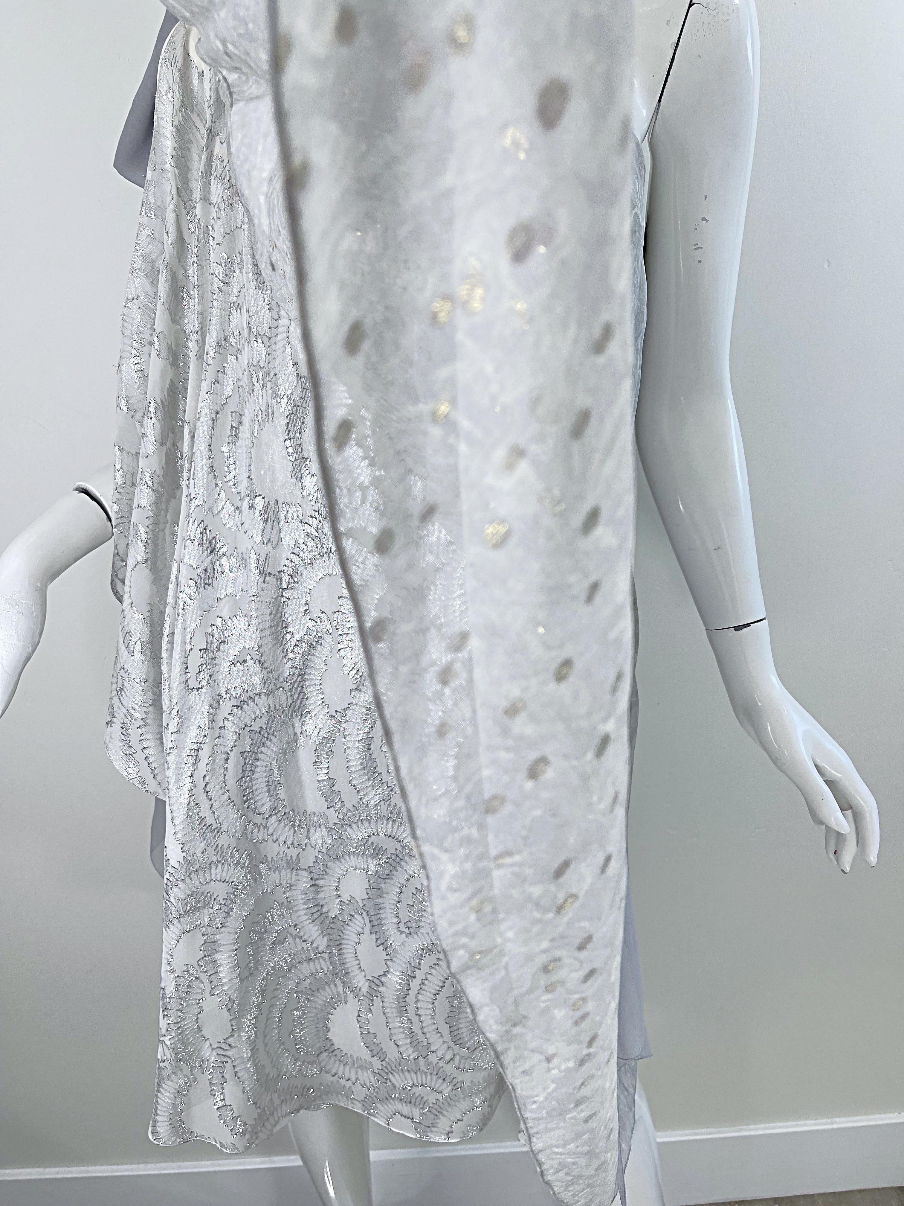 Peter Som Resort 2009 Silver Gold Grey Size 4 6 One Shoulder Silk Metallic Dress For Sale 1
