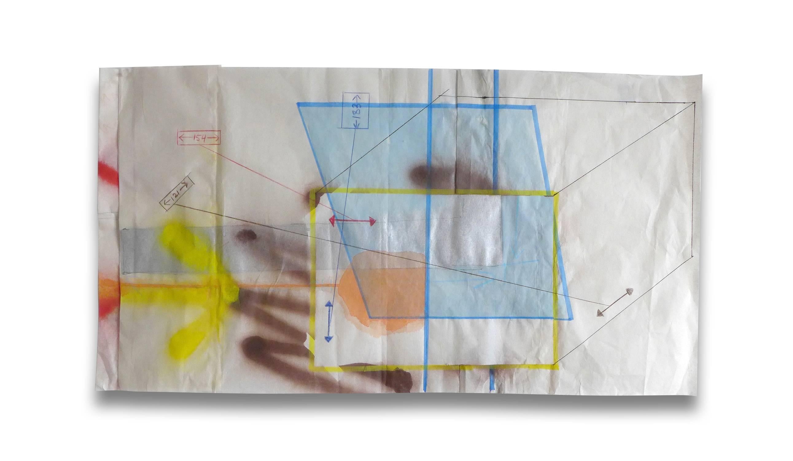 Abstract Drawing di Peter Soriano - Parigi - Ober (Telo blu) (Pittura astratta)