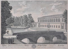 Trinity College and John's College, Cambridge engraving by P S Lamborn
