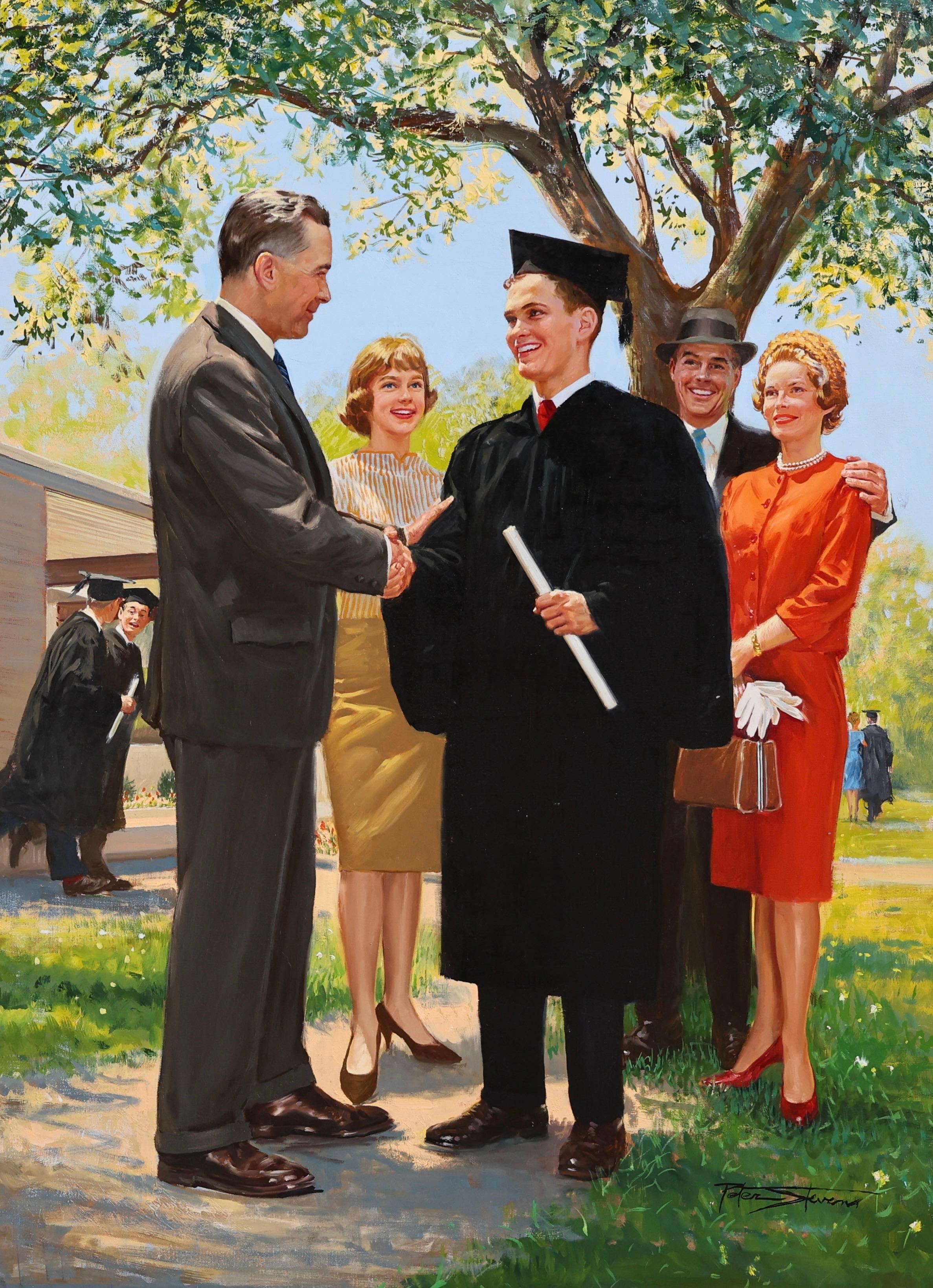 Peter Stevens - Graduation Day Figurative Illustration Painting, 1960s ...