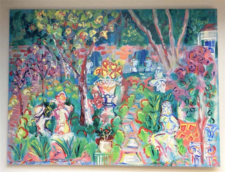 Matisse, Van Gogh and Duffy Visit the Studio Garden - Painting by Peter Stilton