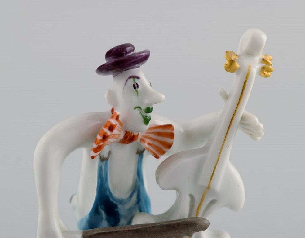 German Peter Strang, Meissen, Figure in Hand-Painted Porcelain, Double Bassist