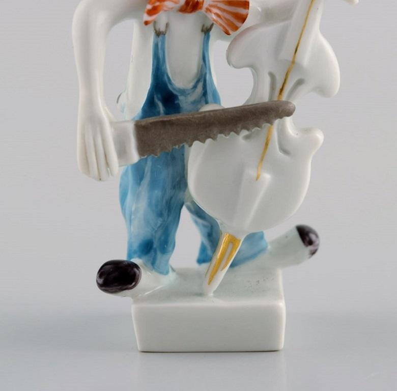 Peter Strang, Meissen, Figure in Hand-Painted Porcelain, Double Bassist In Excellent Condition In Copenhagen, DK