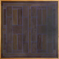 Blue on Brown Overlap, Geometric Abstract Painting by Peter Stroud