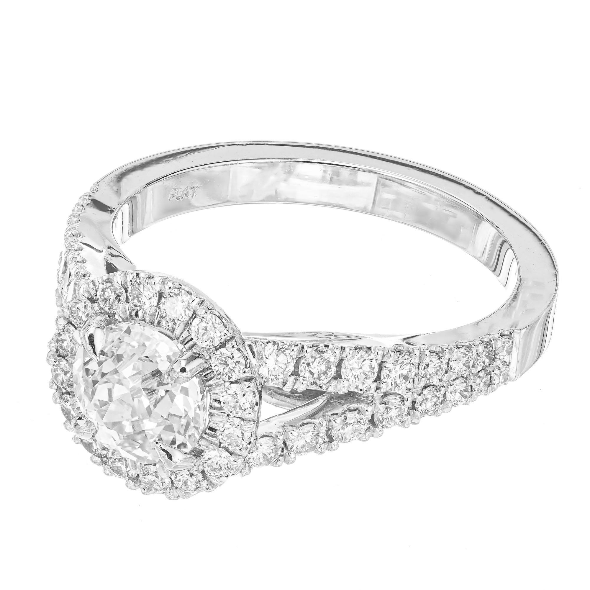 Bague de fiançailles Peter Suchy en platine avec halo de diamants de 1,00 carat certifiés GIA Excellent état - En vente à Stamford, CT