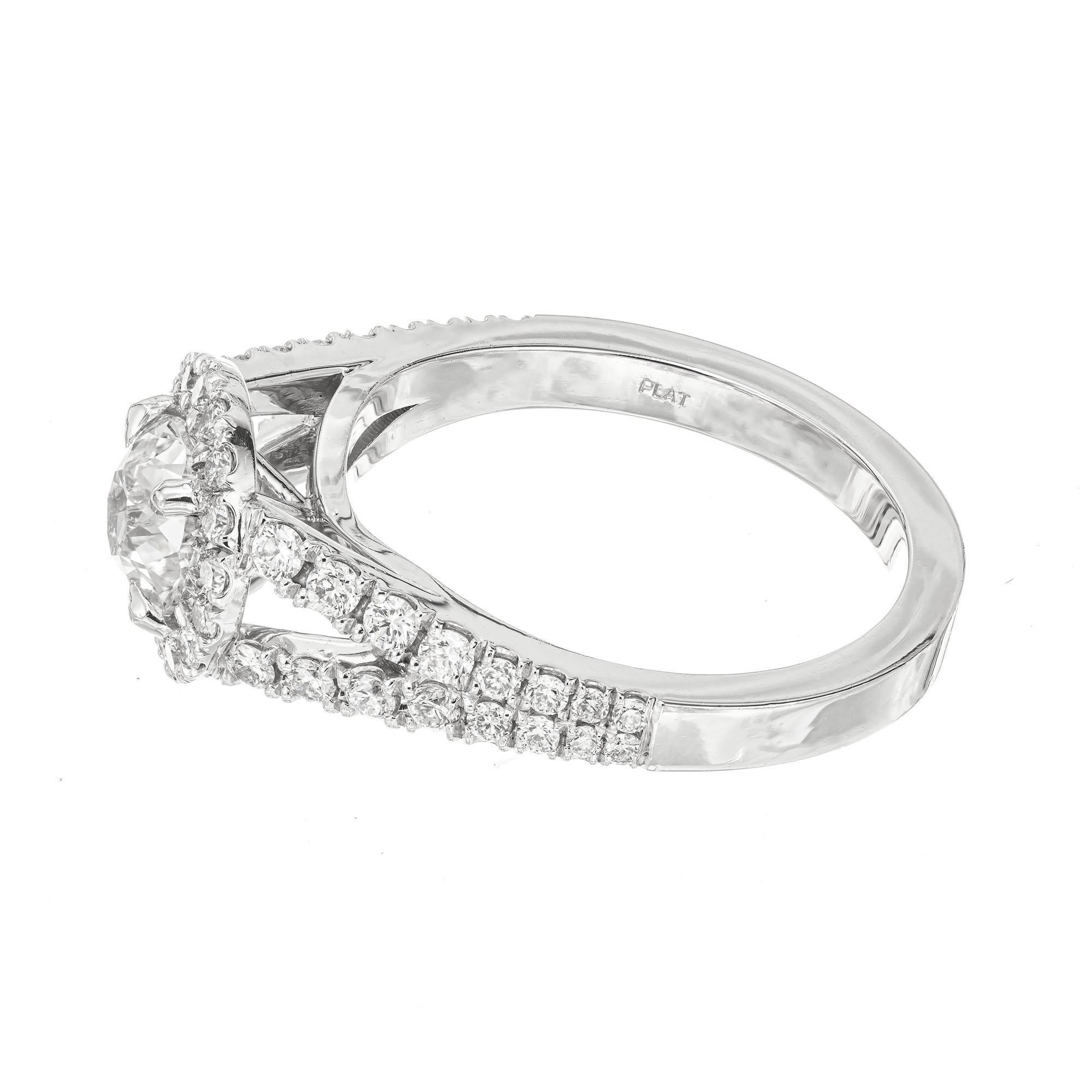 Bague de fiançailles Peter Suchy en platine avec halo de diamants de 1,00 carat certifiés GIA Pour femmes en vente