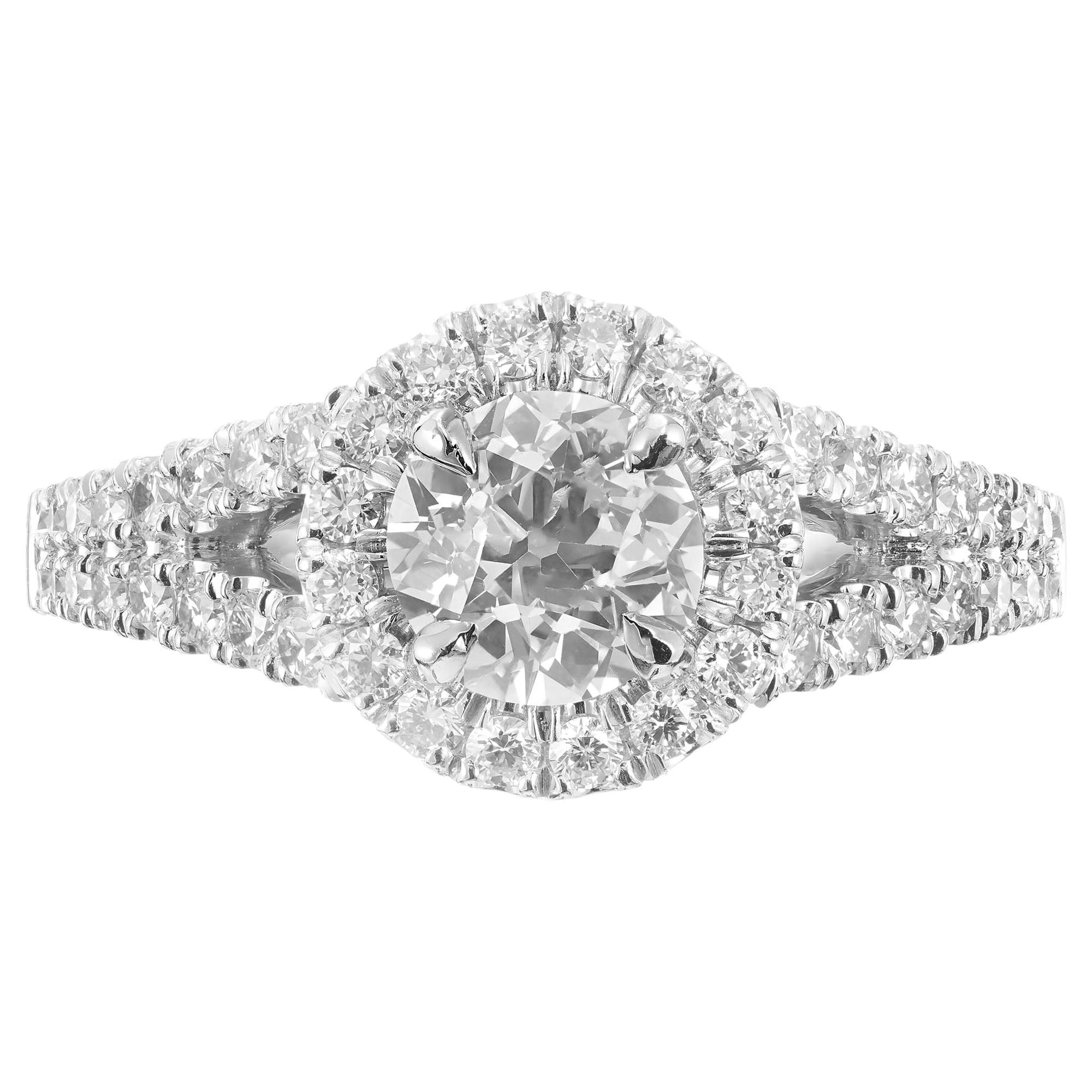 Bague de fiançailles Peter Suchy en platine avec halo de diamants de 1,00 carat certifiés GIA en vente