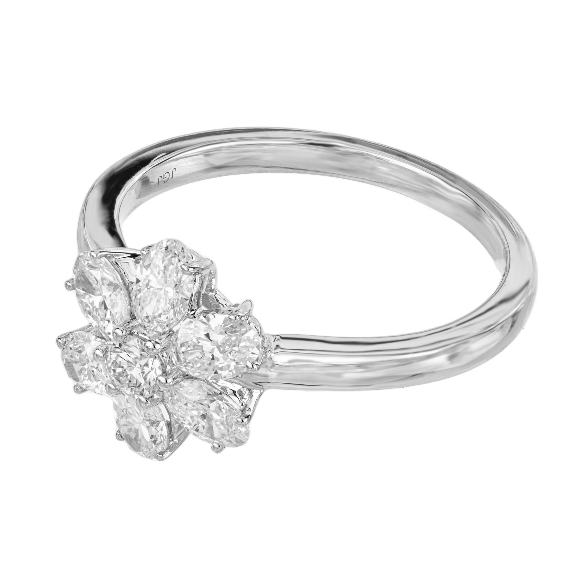 Oval Cut Peter Suchy 1.00 Carat Oval Diamond White Gold Flower Ring For Sale