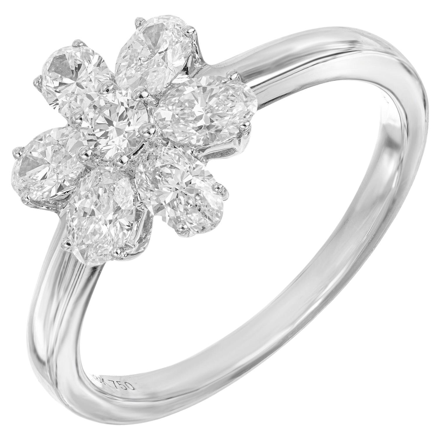 Peter Suchy 1.00 Carat Oval Diamond White Gold Flower Ring For Sale