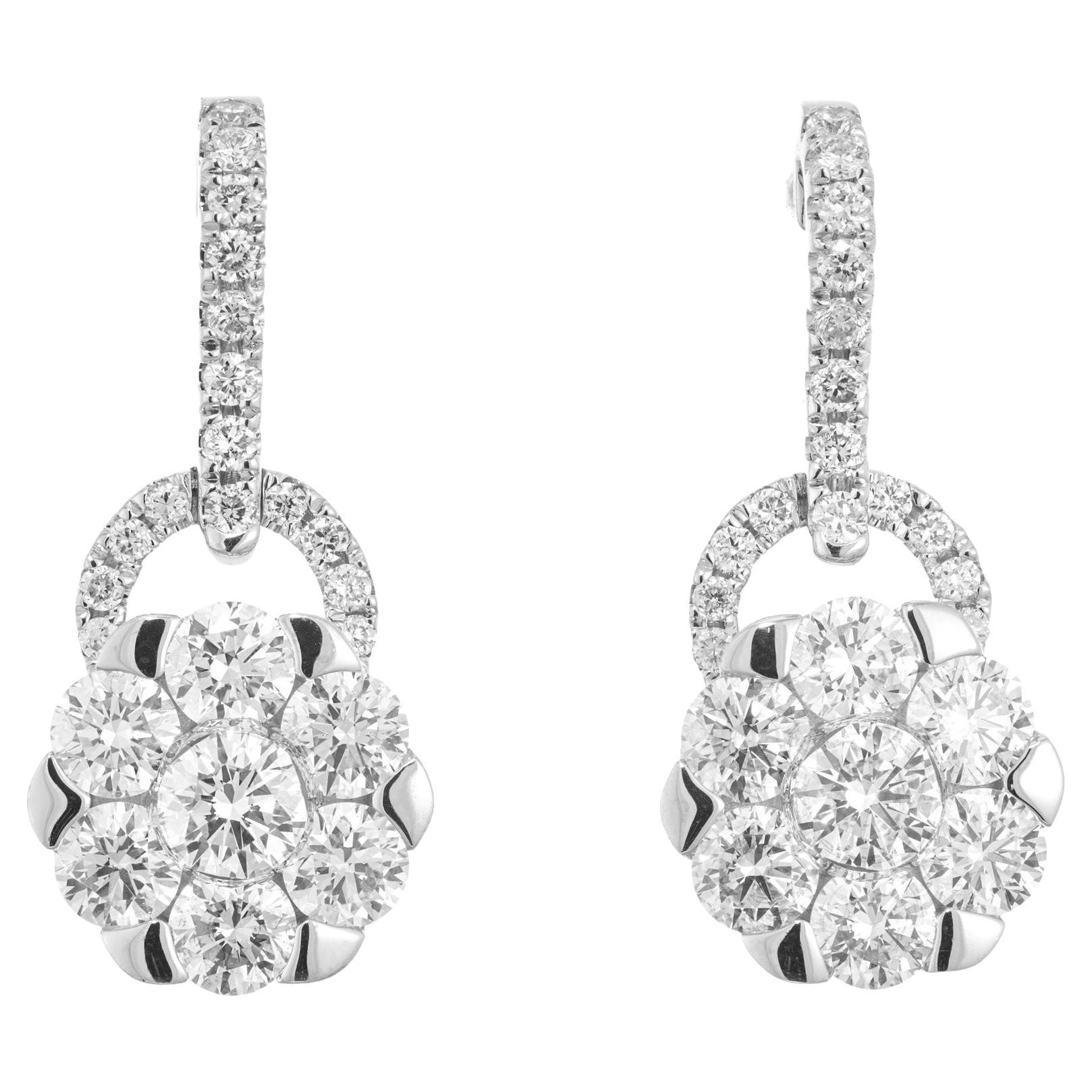 Pendants d'oreilles à charnières Peter Suchy en or blanc avec diamants ronds de 1,00 carat  en vente