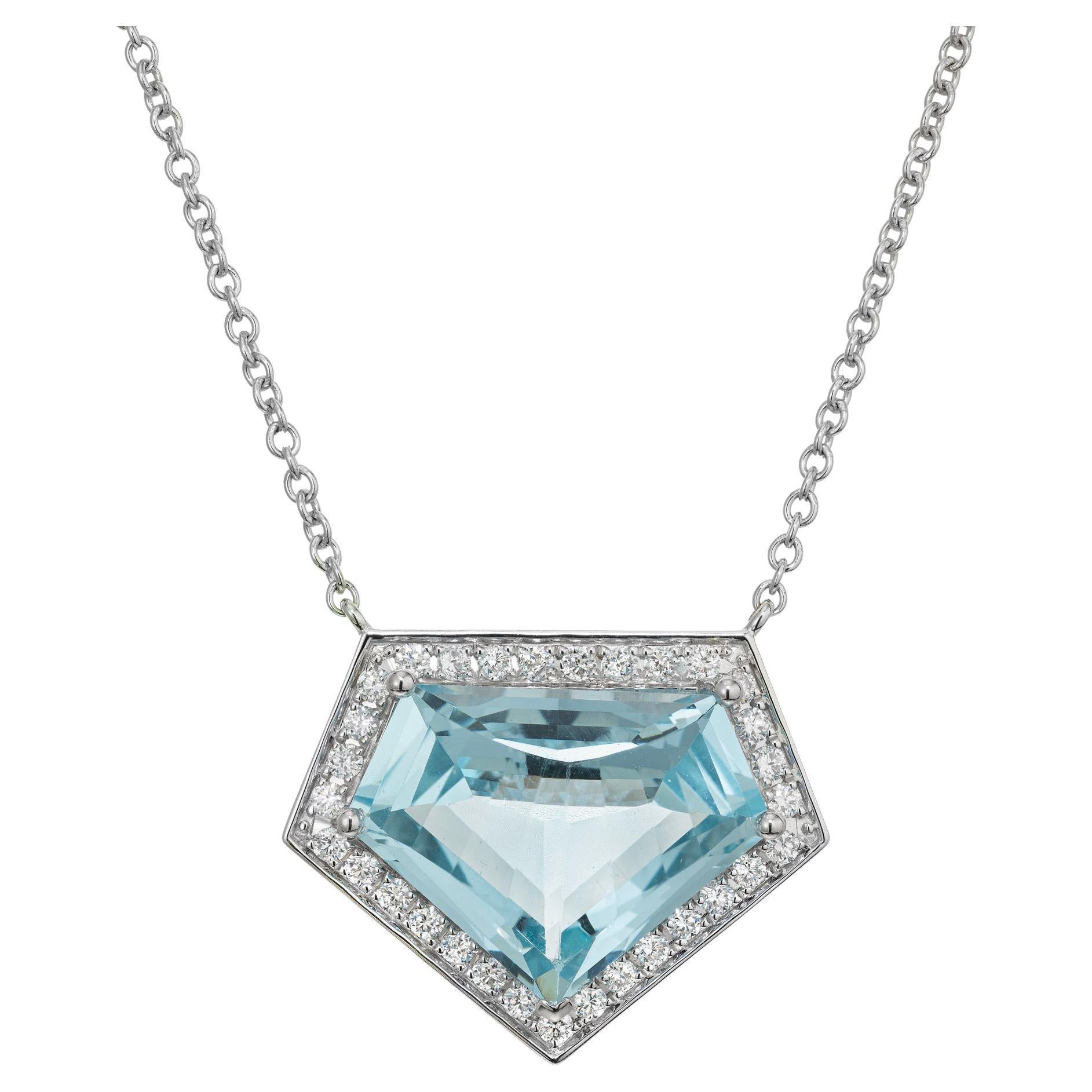 Peter Suchy 10.04 Carat Aquamarine Diamond Halo White Gold Pendant Necklace