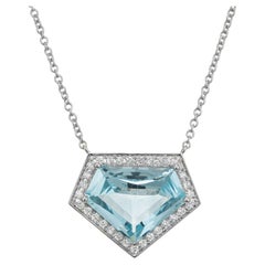 Peter Suchy Collier pendentif en or blanc avec aigue-marine de 10,04 carats et halo de diamants