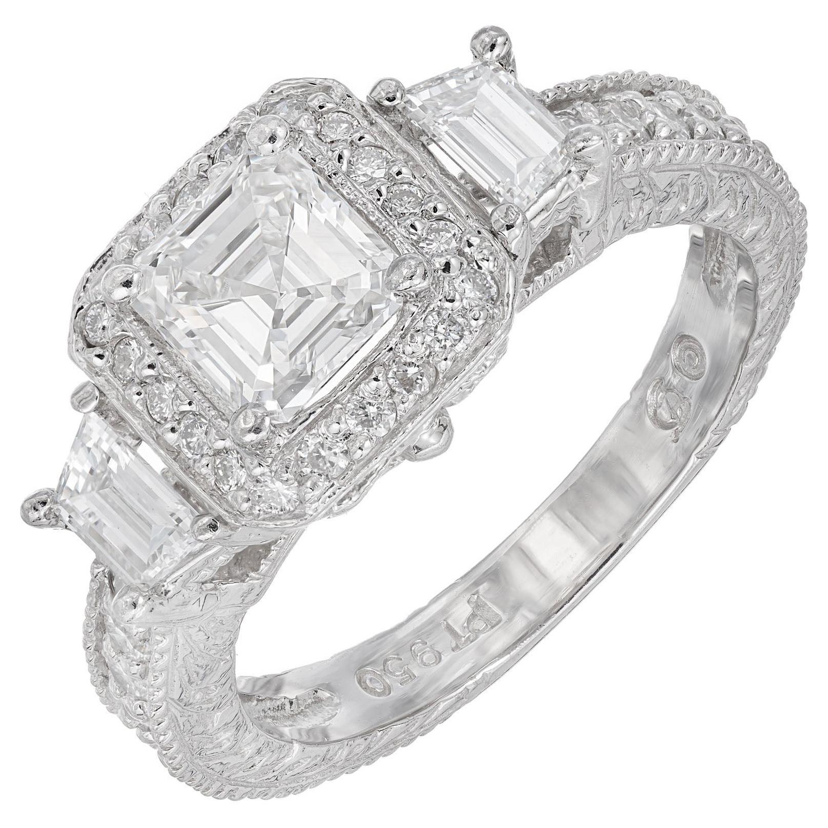 Peter Suchy 1.01 Carat Asscher Diamond Pave Halo Platinum Engagement Ring For Sale