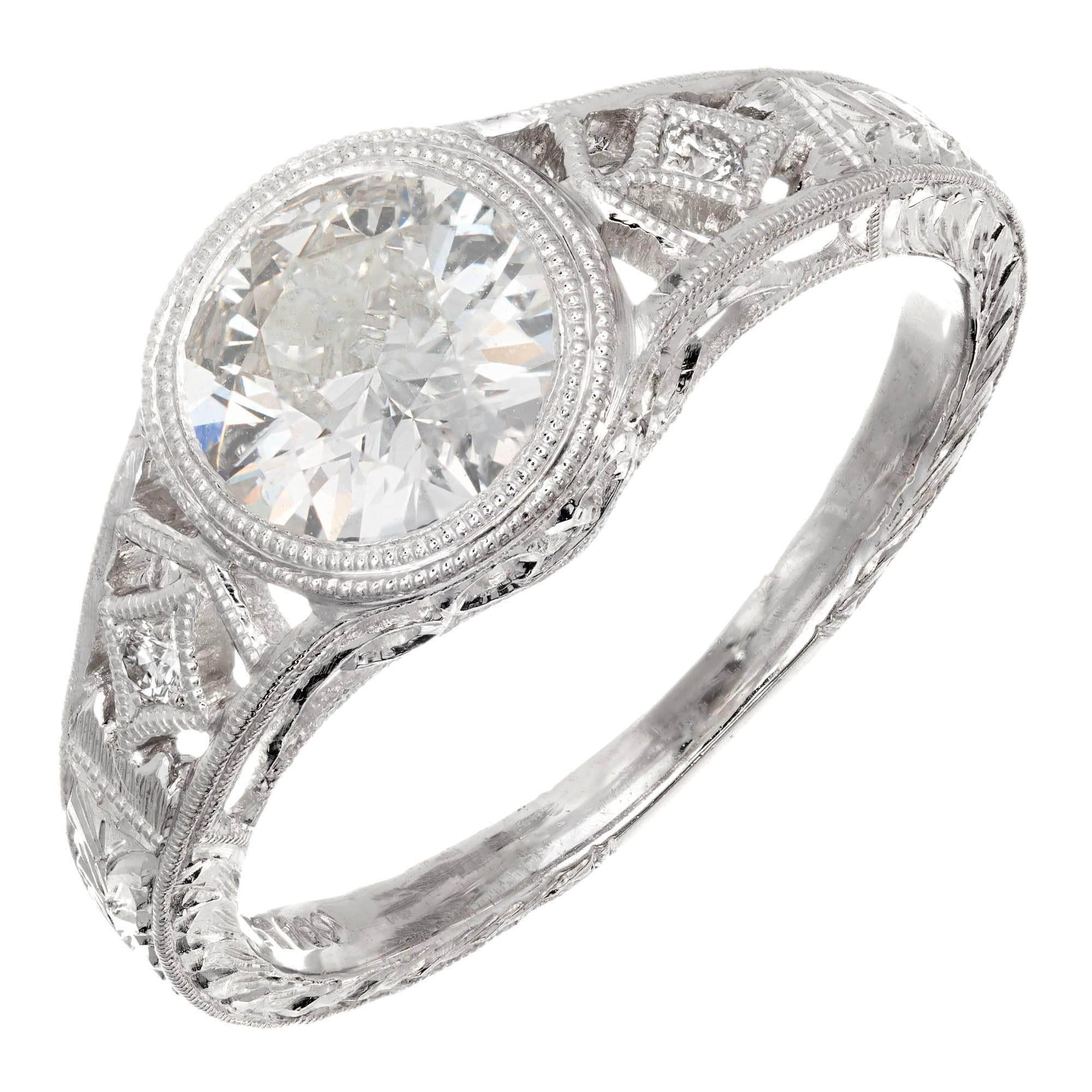 Bague de fiançailles Peter Suchy en platine avec diamant européen ancien de 1,01 carat en vente
