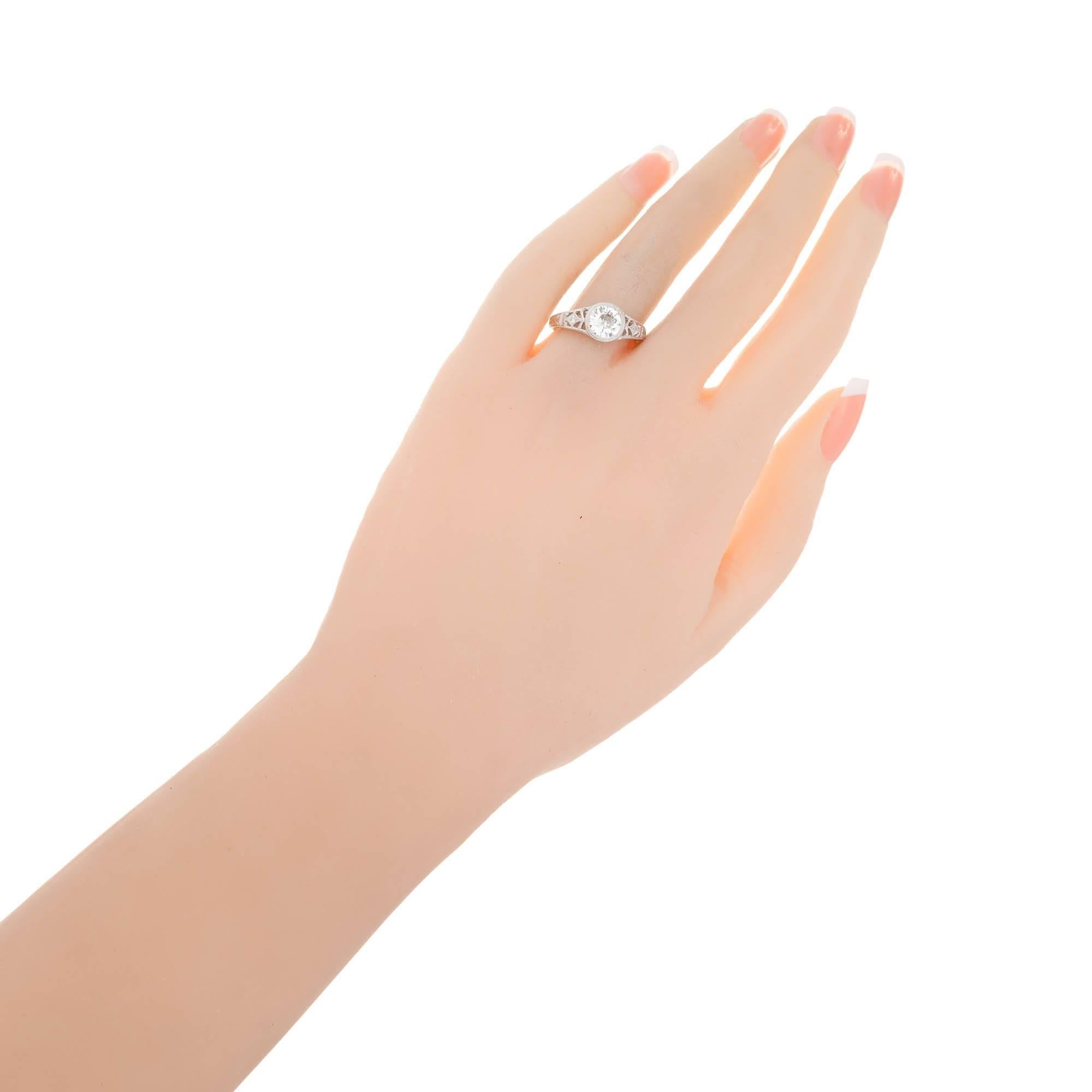 Peter Suchy 1.01 Carat Old European Diamond Platinum Engagement Ring In Excellent Condition For Sale In Stamford, CT