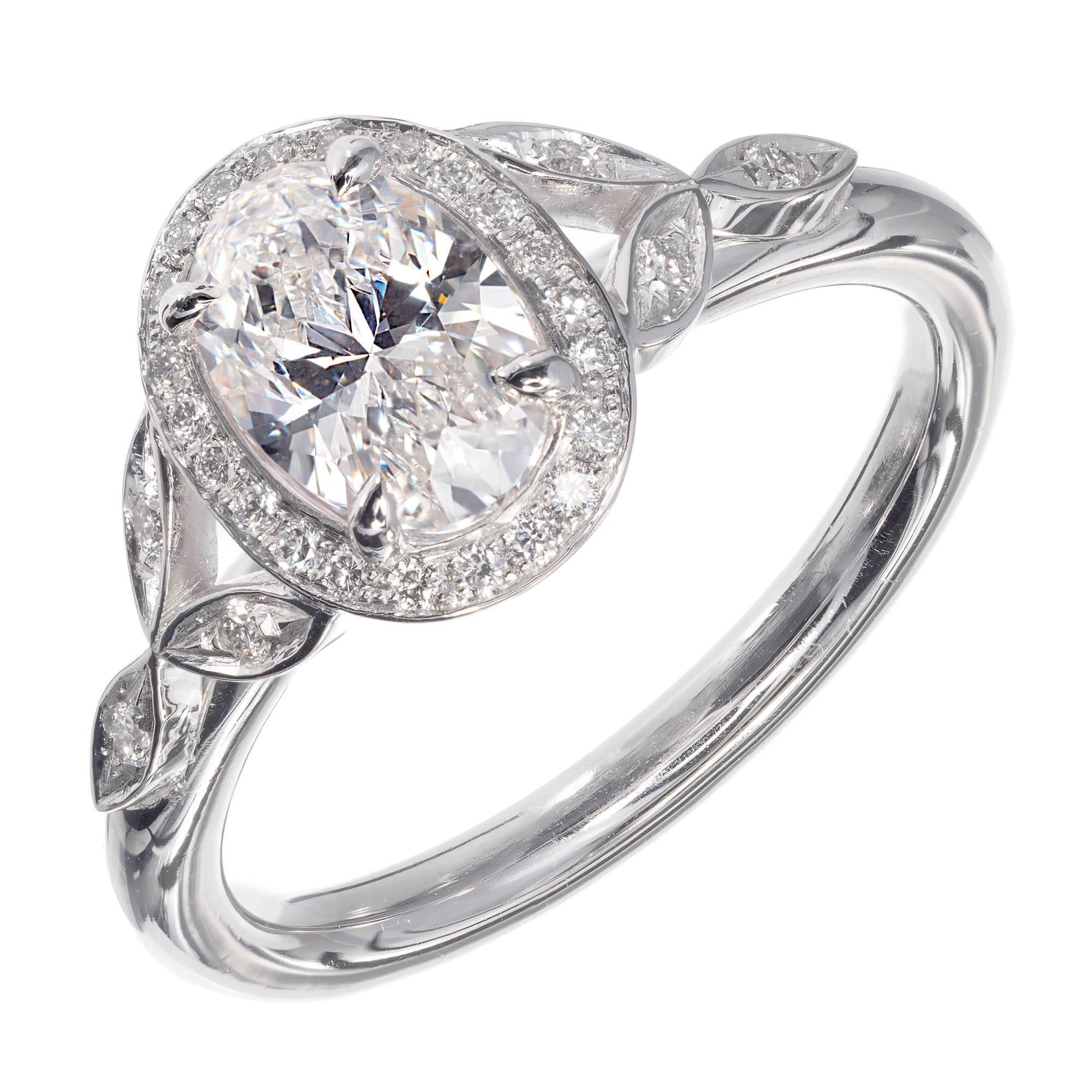 Peter Suchy 1.01 Carat Oval Diamond Halo Engagement Platinum Ring