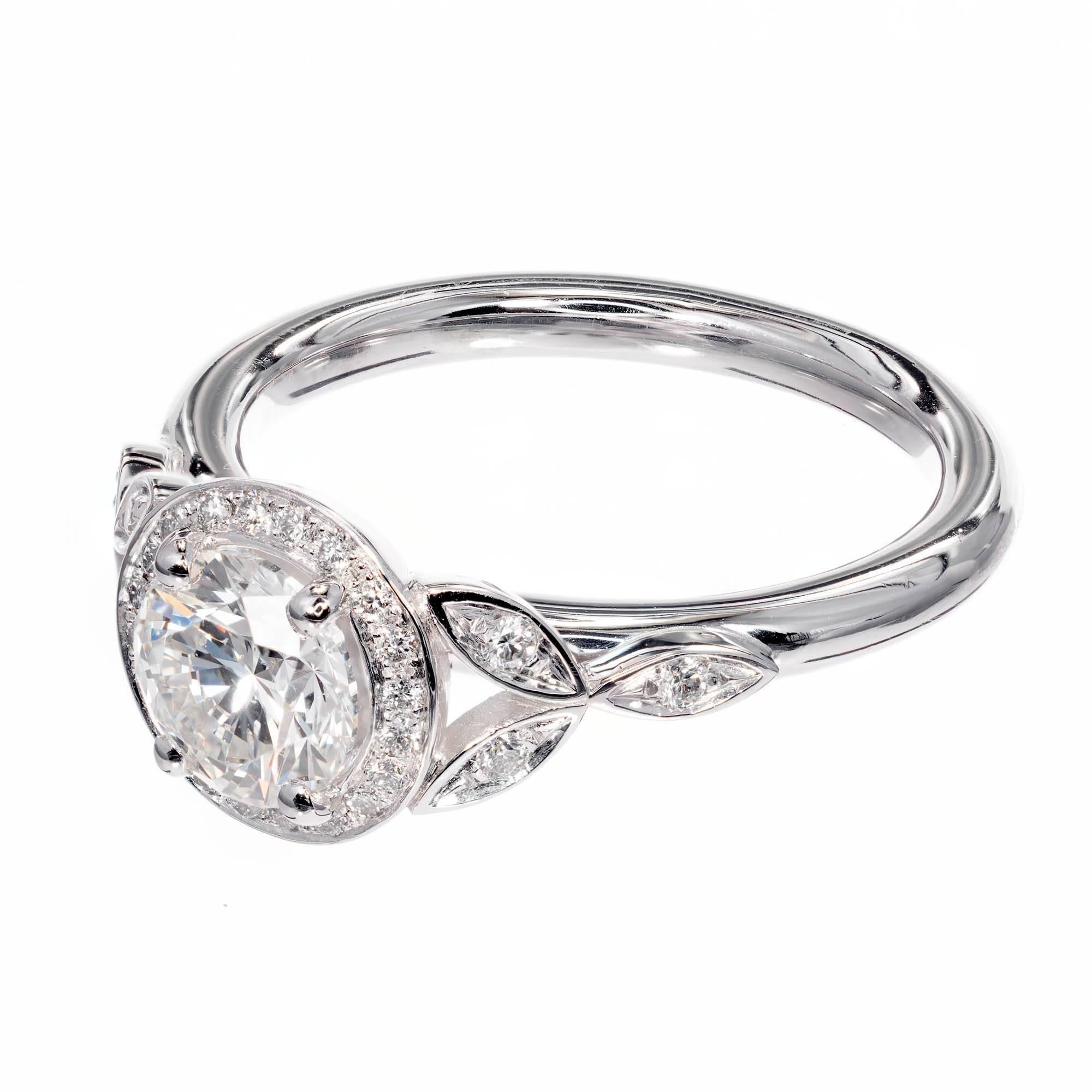 Round Cut Peter Suchy 1.01 Carat Round Diamond Halo Engagement Platinum Ring For Sale
