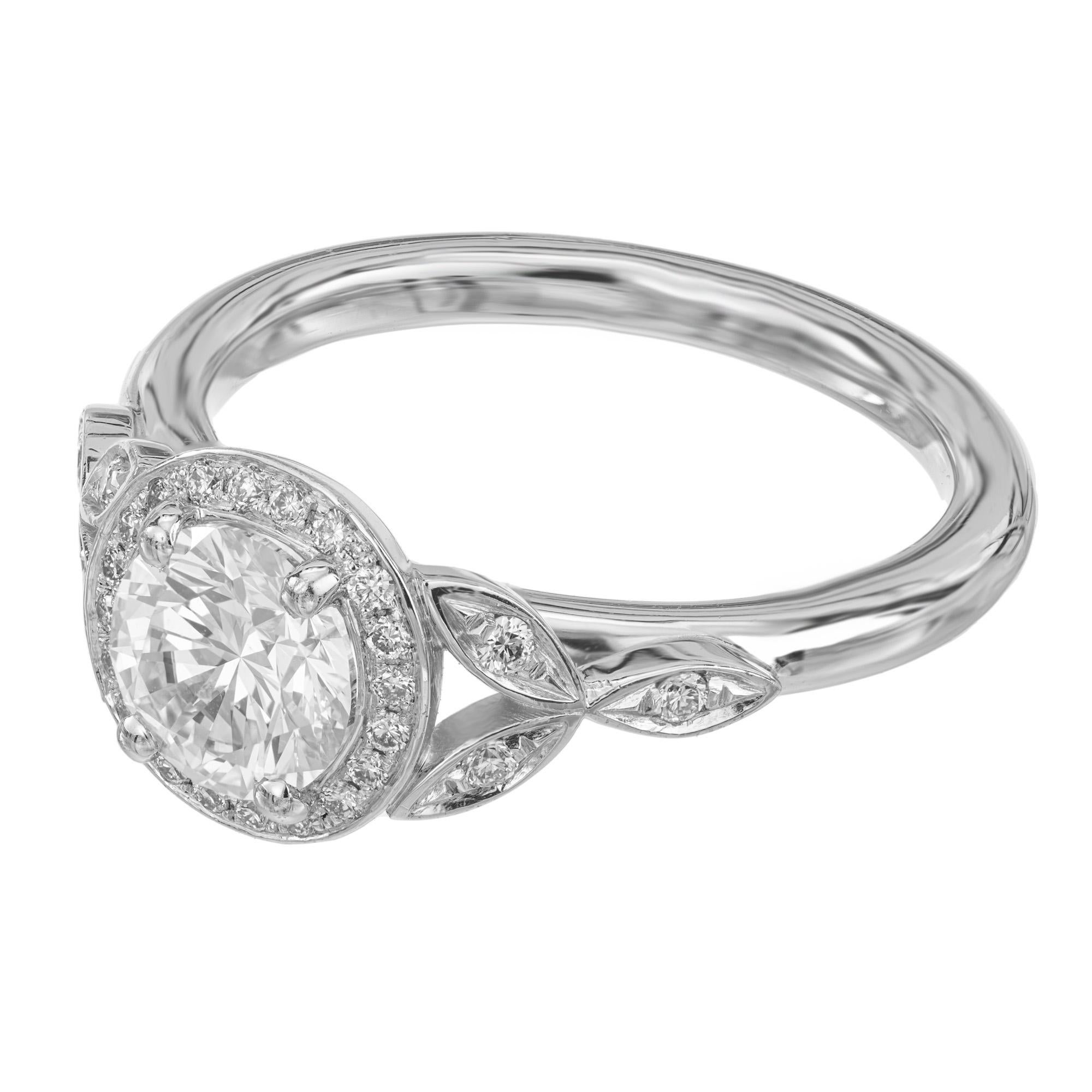 Round Cut Peter Suchy 1.01 Carat Round Diamond Halo Engagement Platinum Ring For Sale