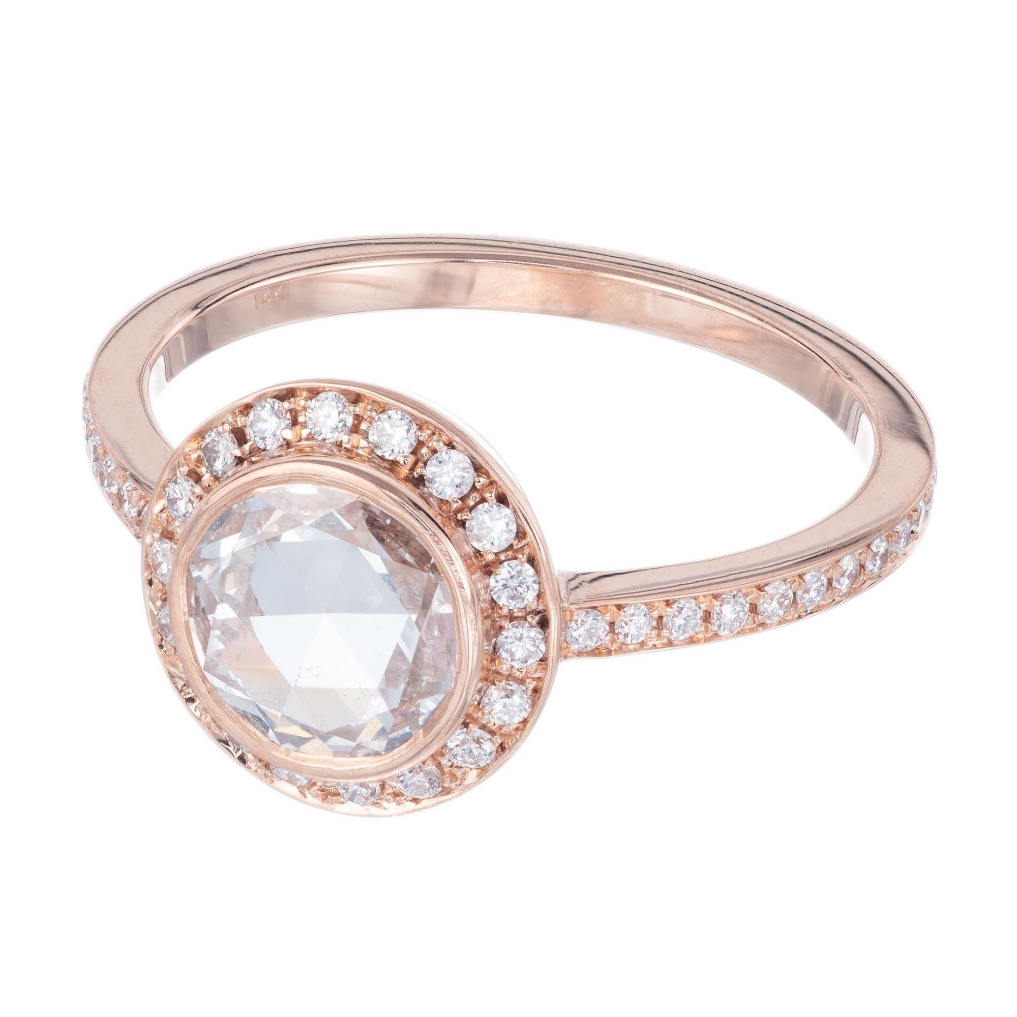Round Cut Peter Suchy 1.02 Carat Diamond Rose Gold Halo Engagement Ring For Sale