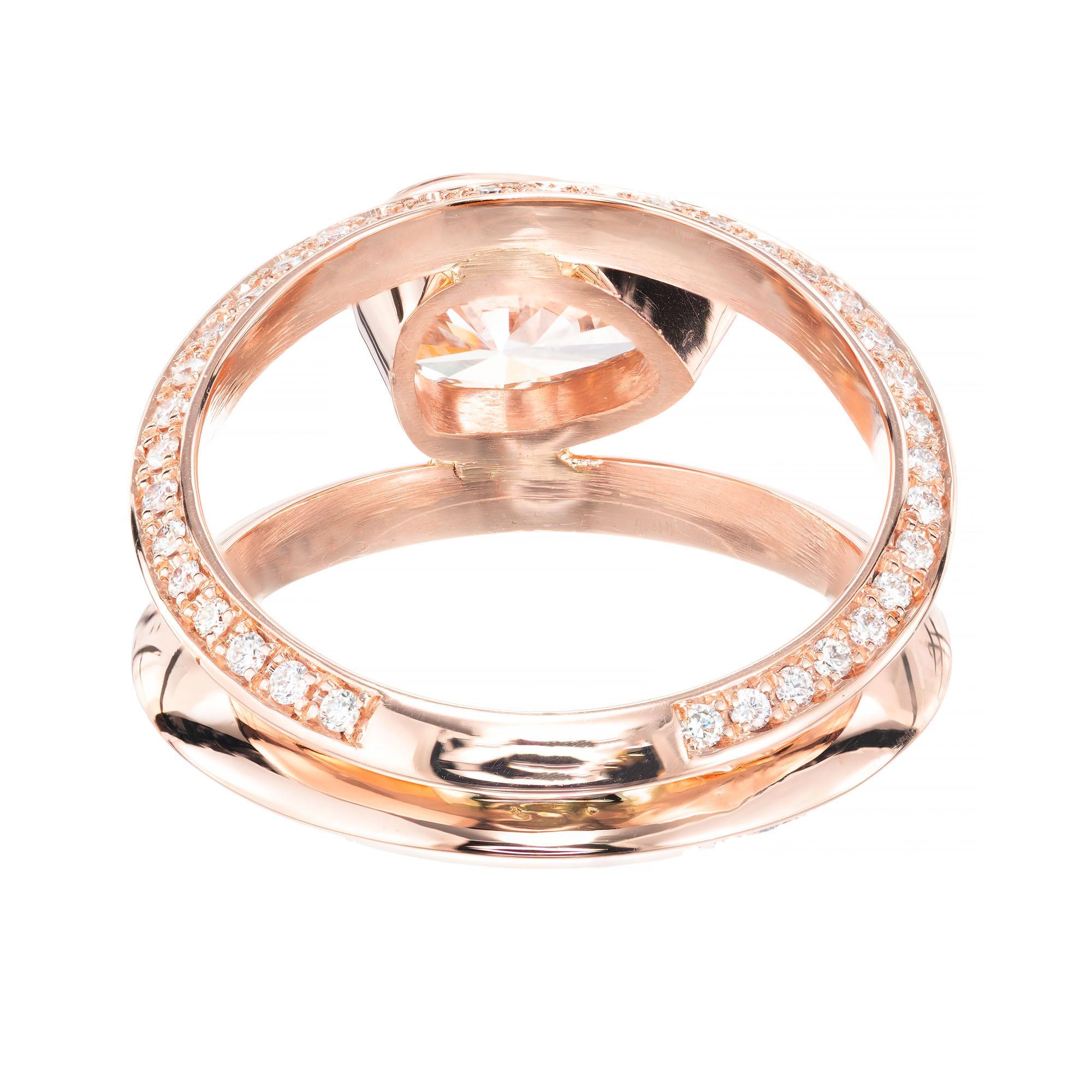 Bague de fiançailles Peter Suchy en or rose avec diamant poire marron clair de 1,02 carat Neuf - En vente à Stamford, CT