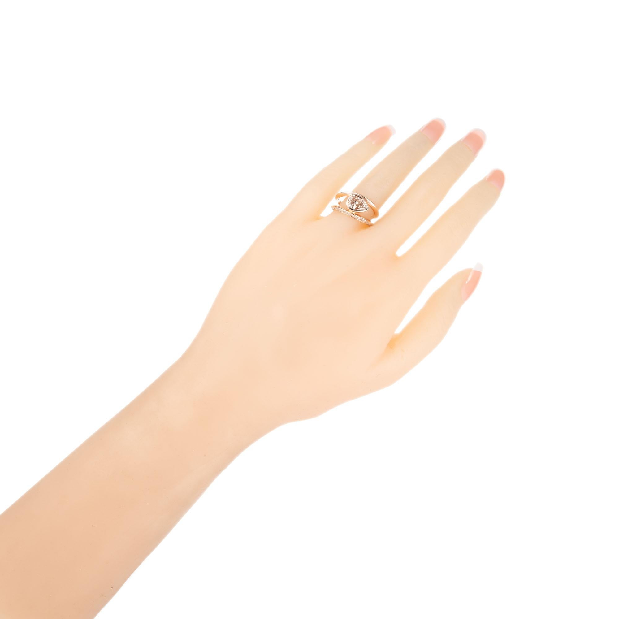Bague de fiançailles Peter Suchy en or rose avec diamant poire marron clair de 1,02 carat Pour femmes en vente