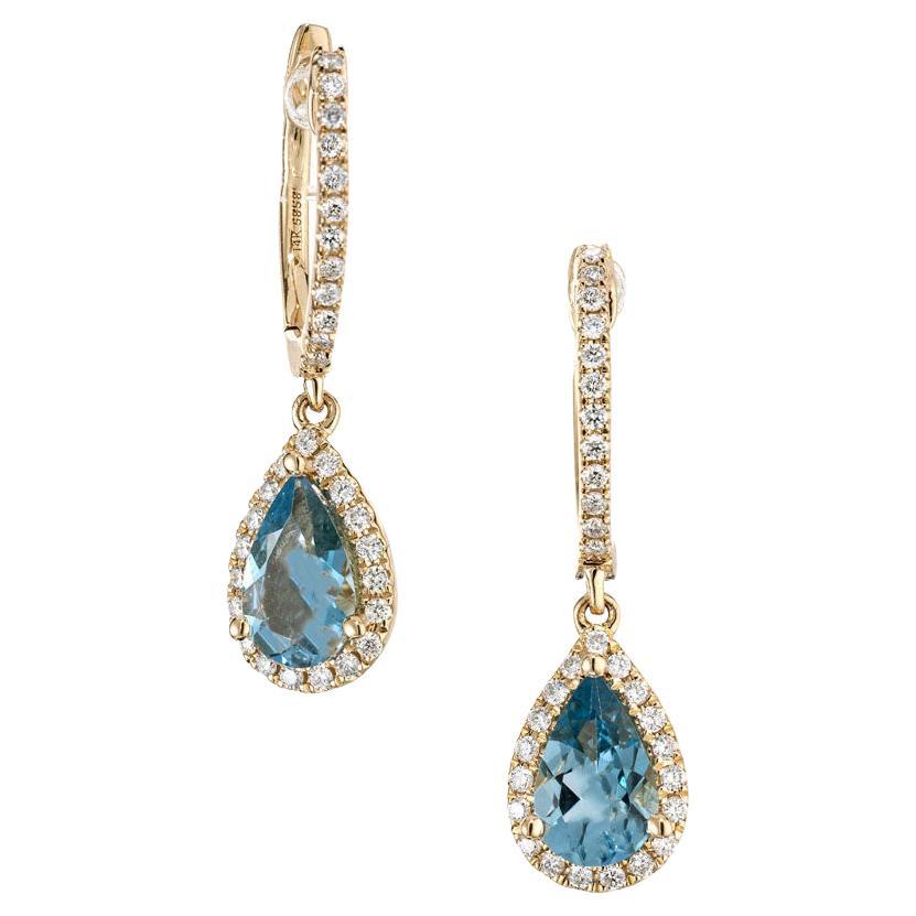 Peter Suchy 1.03 Carat Aqua Diamond Yellow Gold Dangle Earrings For Sale