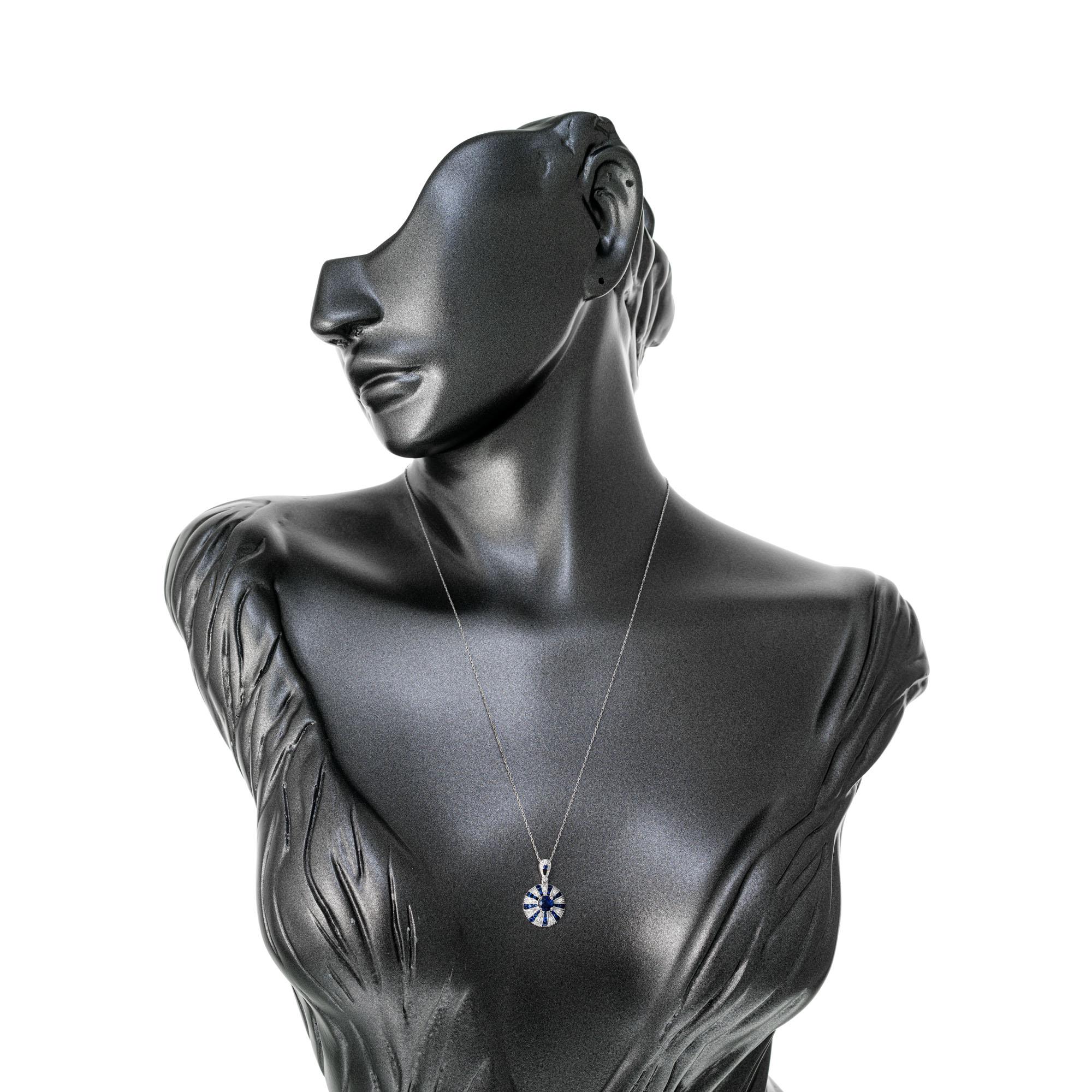 Women's Peter Suchy 1.05 Blue Sapphire Diamond White Gold Pendant Necklace For Sale