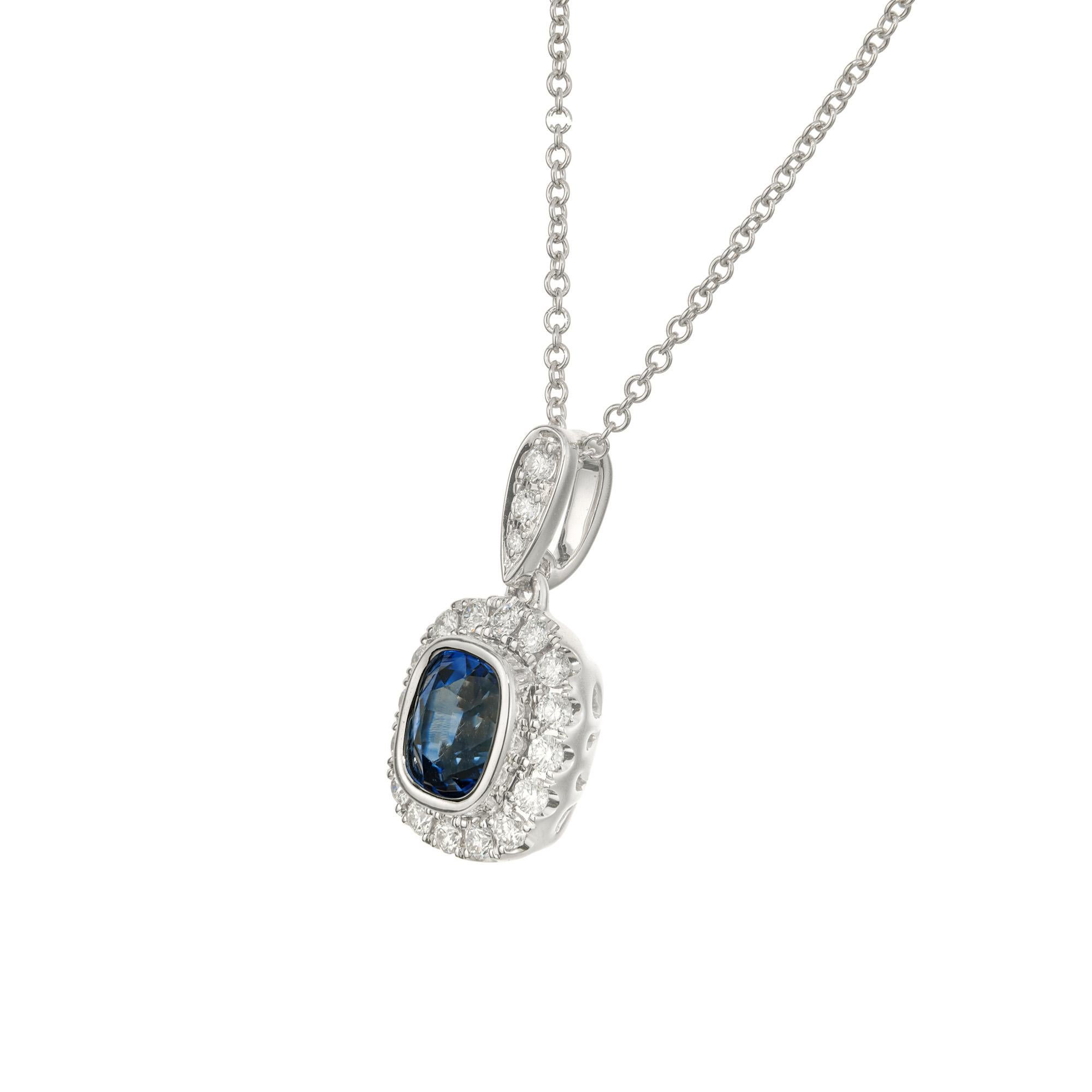Peter Suchy 1.05 Carat Cushion Cut Sapphire Diamond White Gold Pendant Necklace  In New Condition For Sale In Stamford, CT