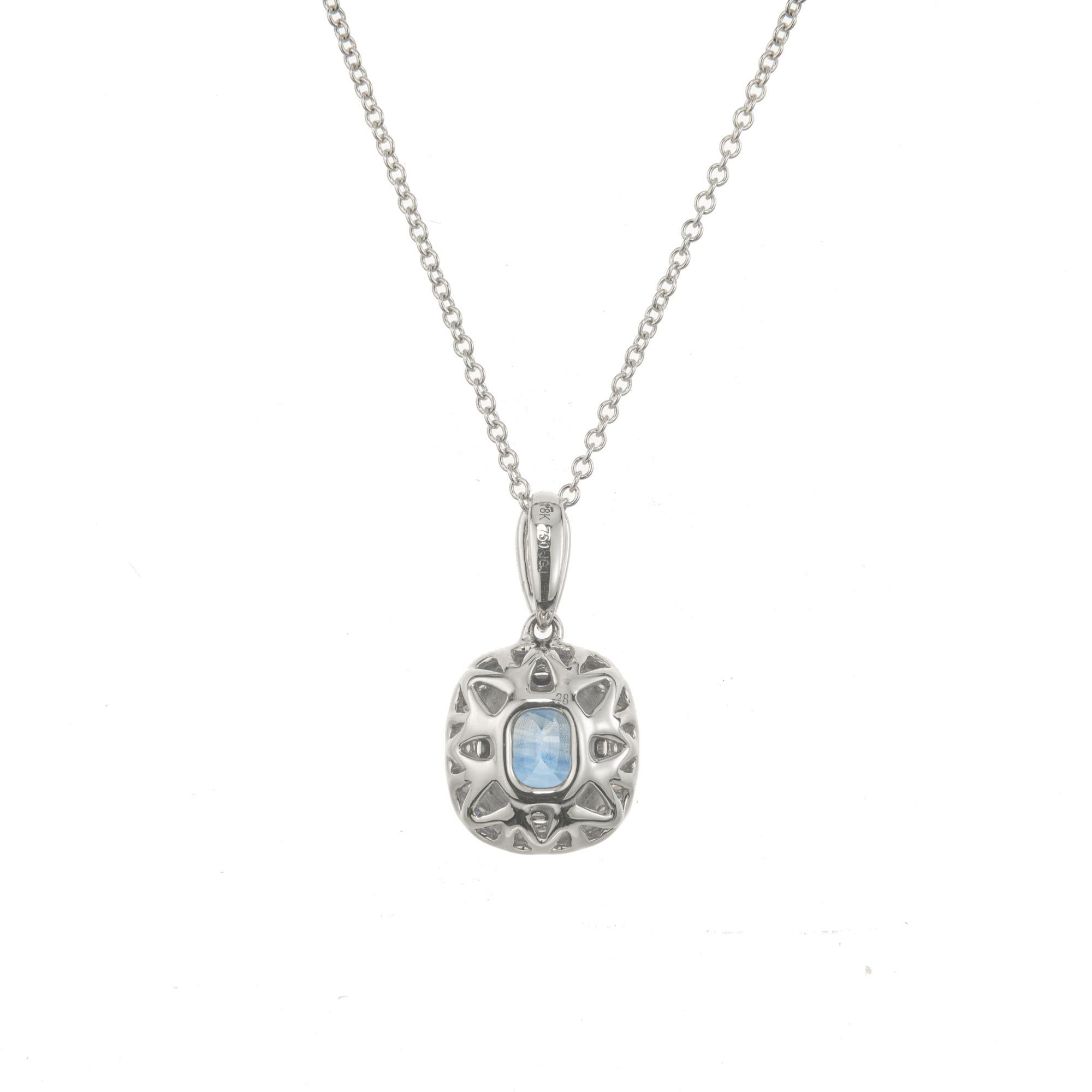 Women's Peter Suchy 1.05 Carat Cushion Cut Sapphire Diamond White Gold Pendant Necklace  For Sale