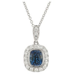 Peter Suchy 1.05 Carat Cushion Cut Sapphire Diamond White Gold Pendant Necklace