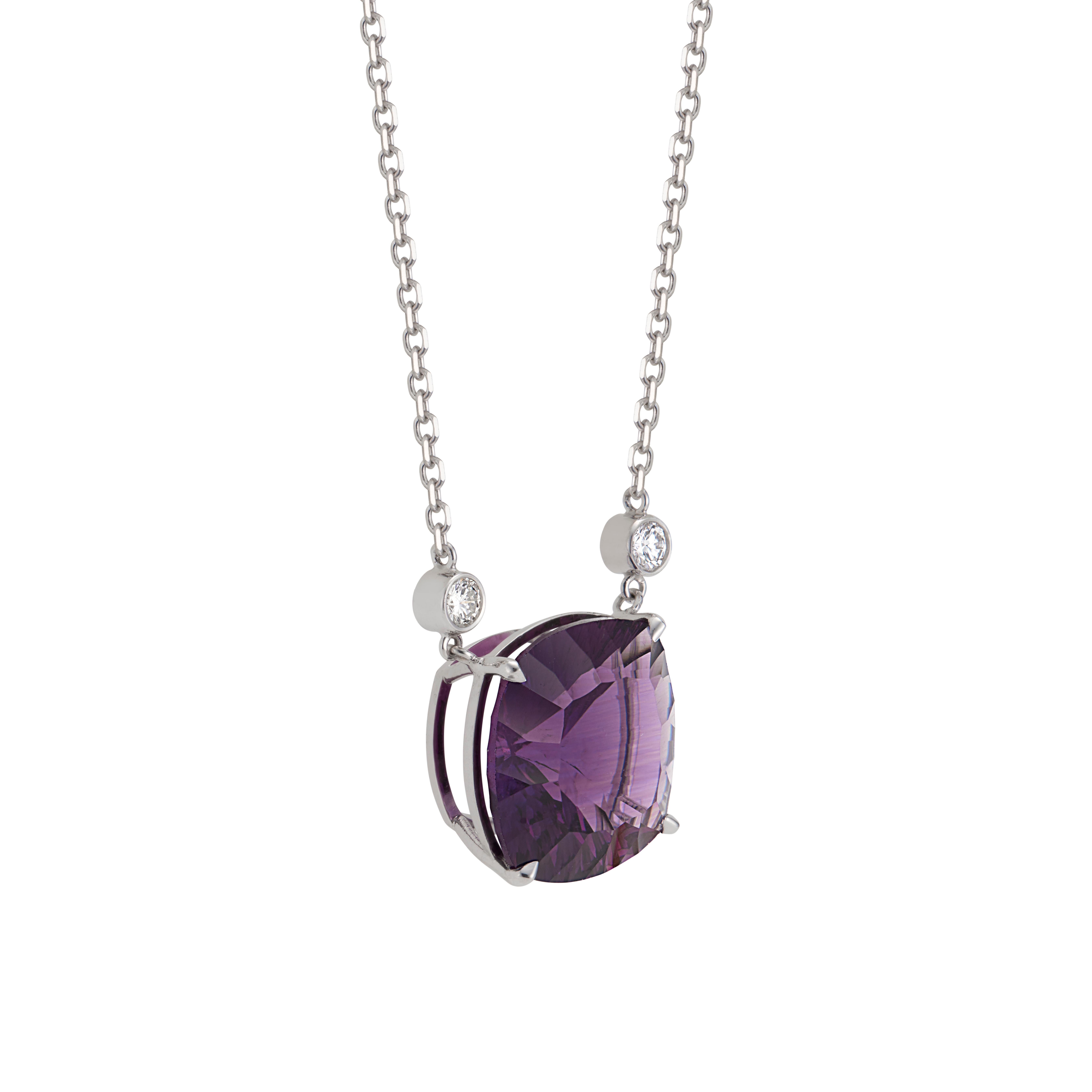 Peter Suchy 10.51 Carat Amethyst Diamond White Gold Pendant Necklace In New Condition In Stamford, CT