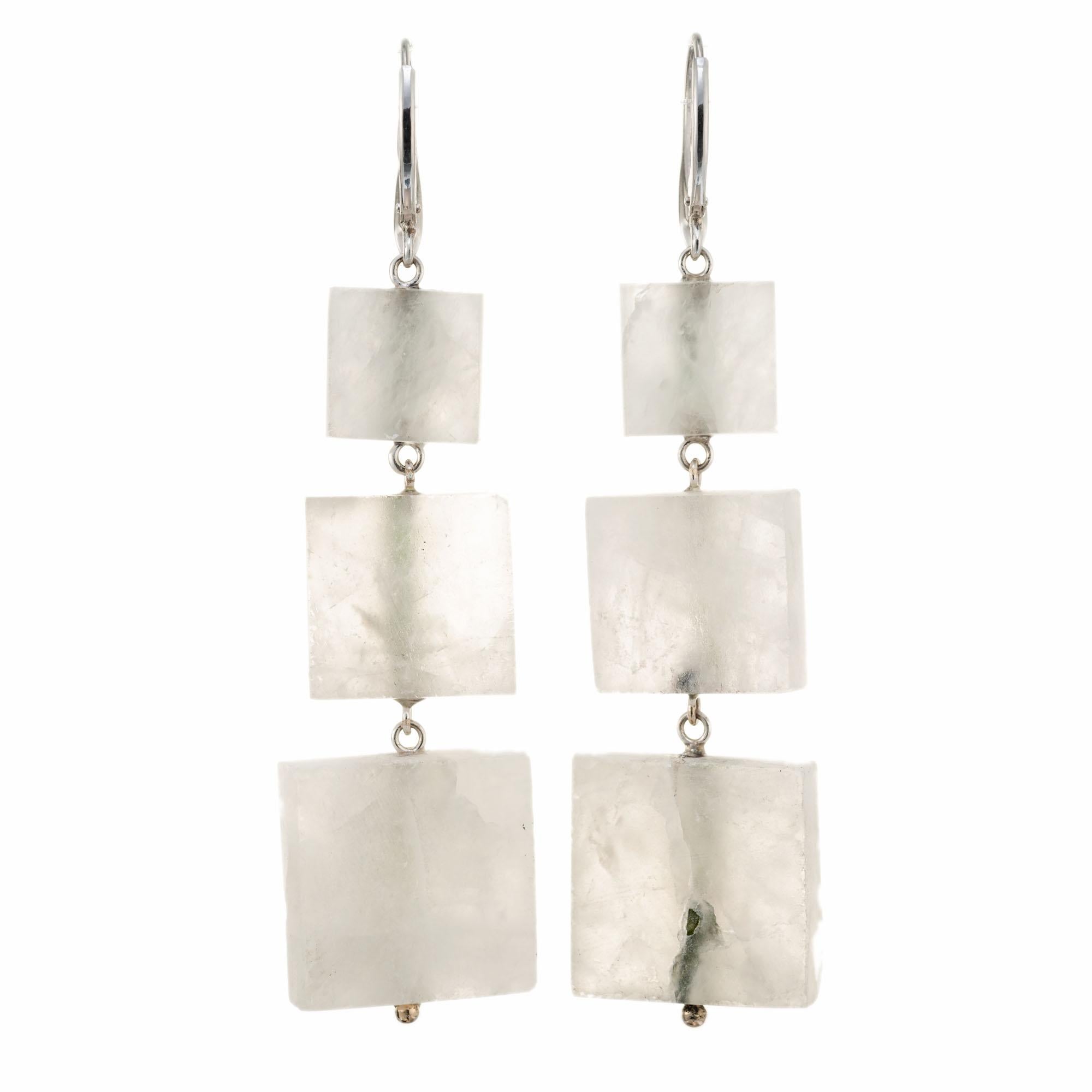 Peter Suchy 105.6 Quartz Crystal Green Tourmaline White Gold Dangle Earrings In New Condition For Sale In Stamford, CT