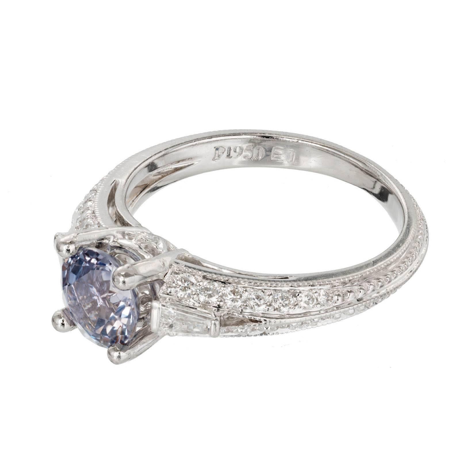 Round Cut Peter Suchy 1.06 Carat Color Change Sapphire Diamond Platinum Engagement Ring