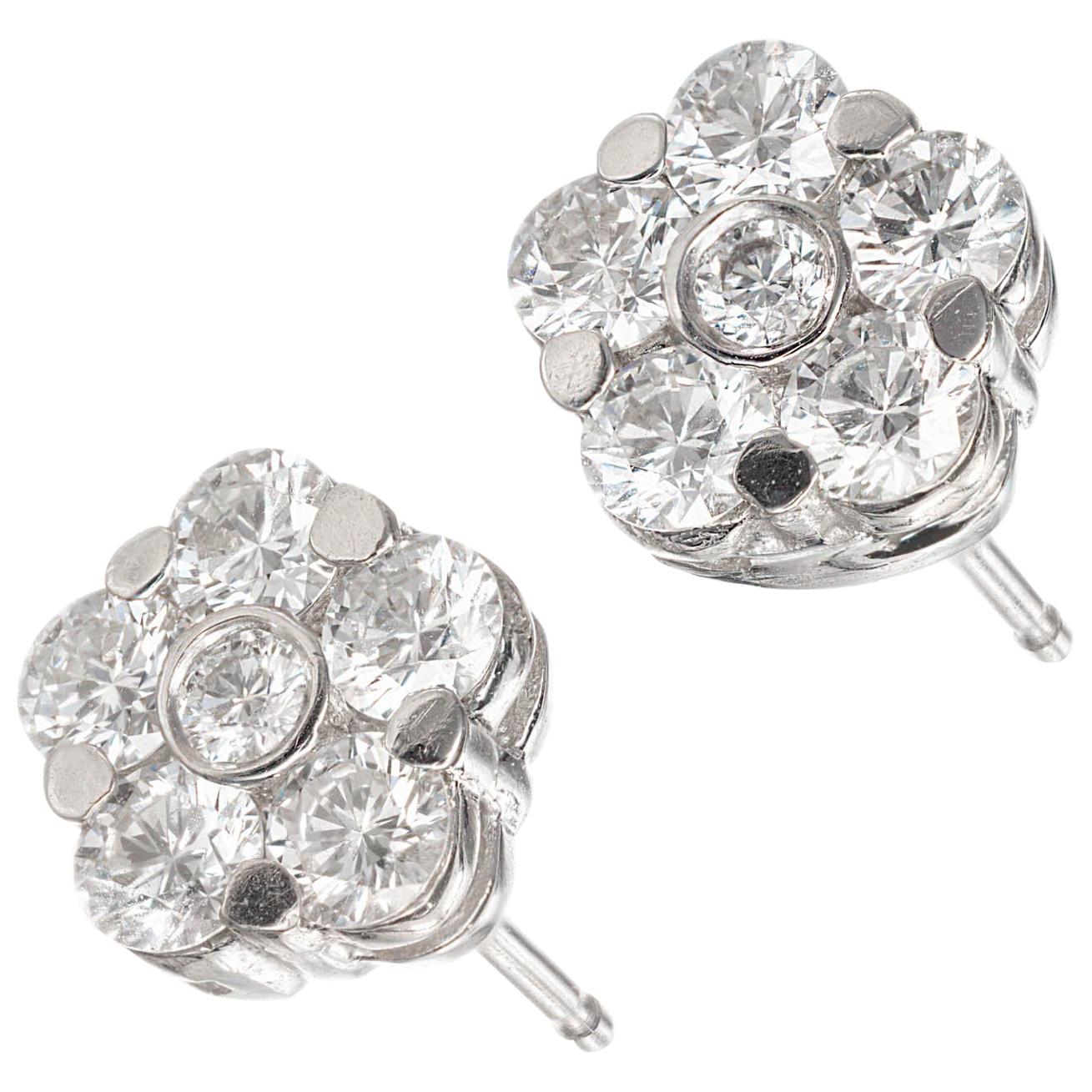 Peter Suchy .46 Carat Diamond White Gold Cluster Earrings For Sale at