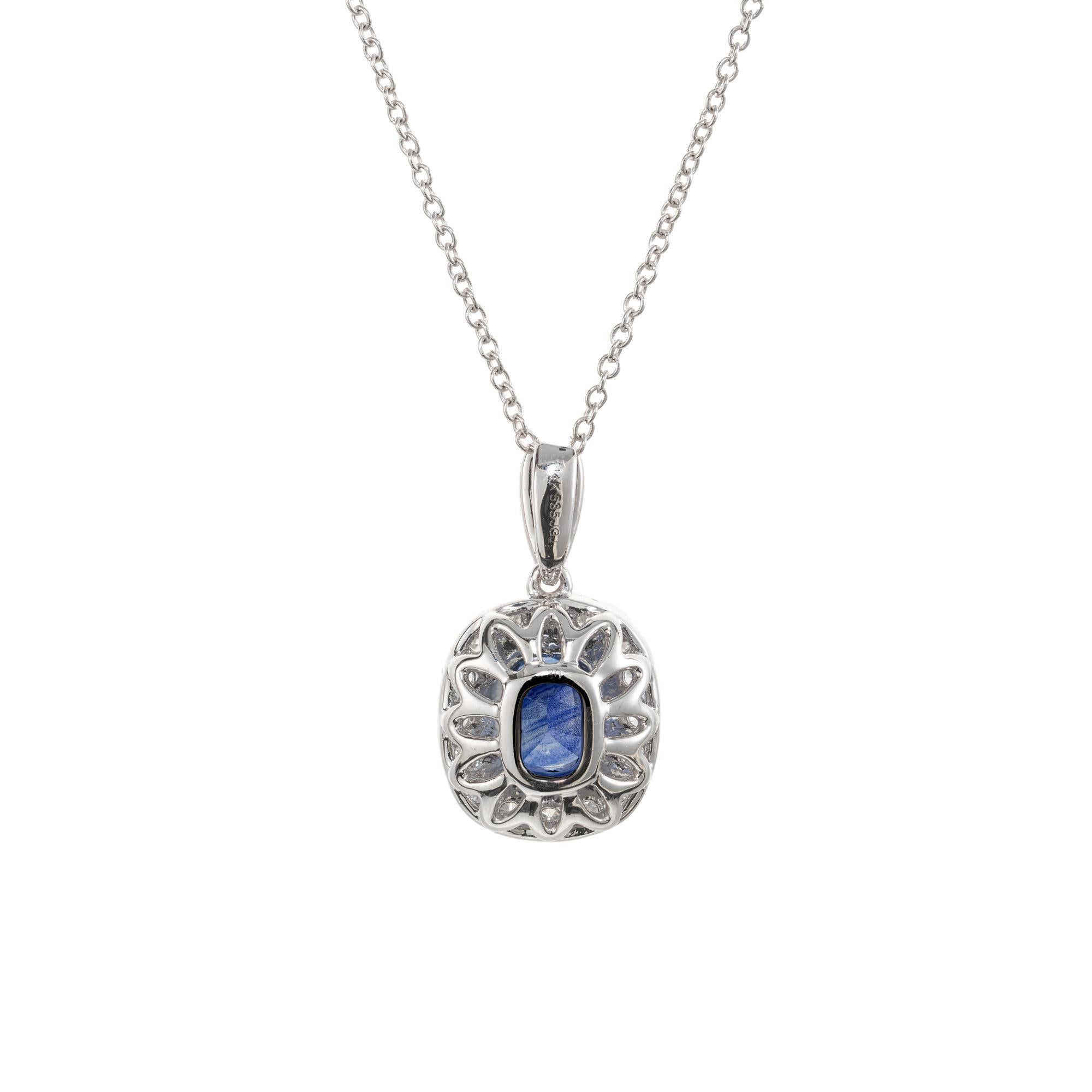Women's Peter Suchy 1.08 Carat Blue Sapphire Diamond White Gold Pendant Necklace  For Sale