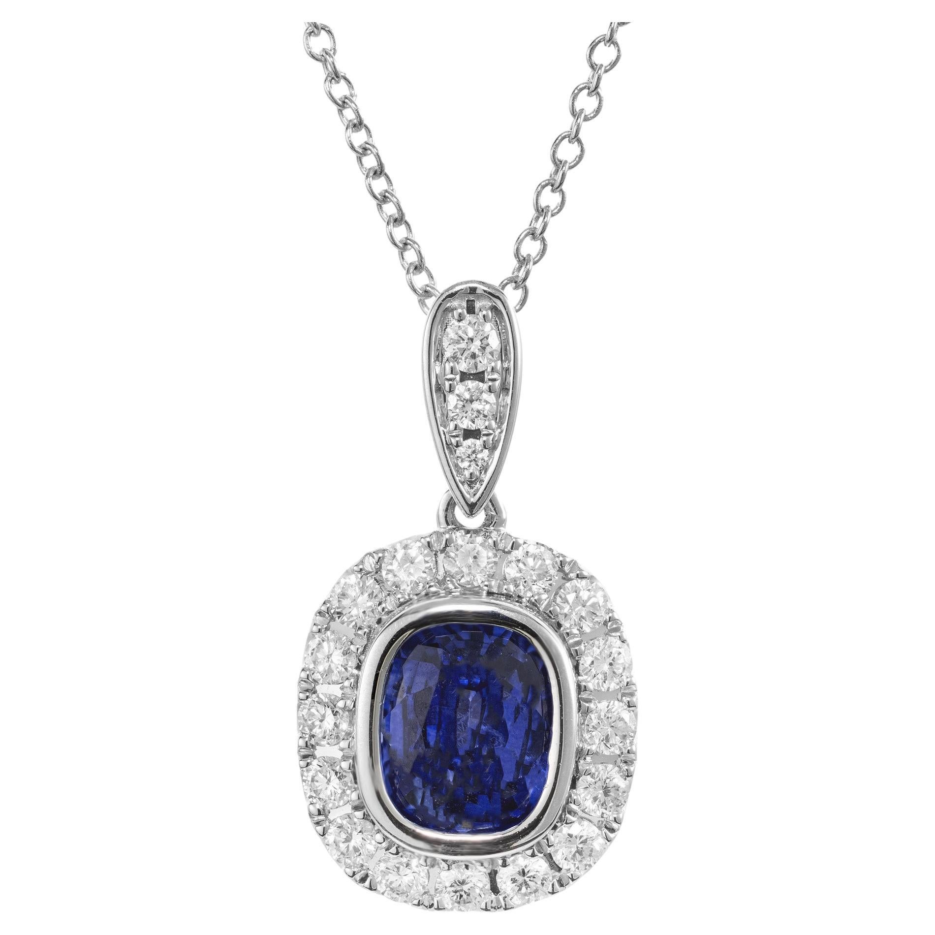 Peter Suchy 1.08 Carat Blue Sapphire Diamond White Gold Pendant Necklace  For Sale
