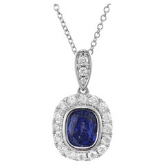 Peter Suchy 1.08 Carat Blue Sapphire Diamond White Gold Pendant Necklace 