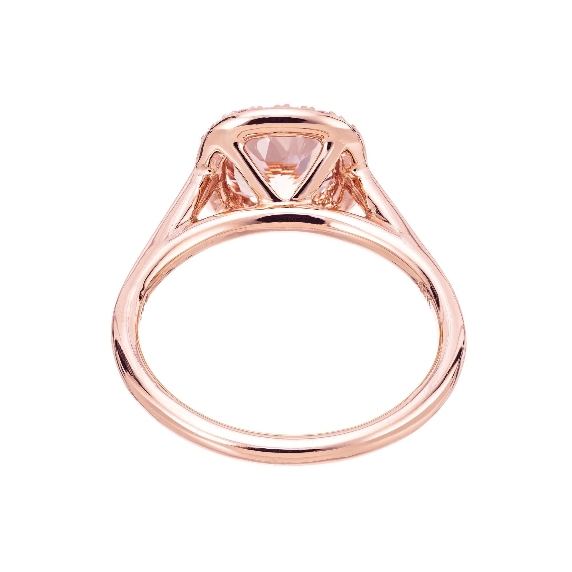 Peter Suchy 1.08 Carat Morganite Diamond Rose Gold Halo Ring In New Condition In Stamford, CT