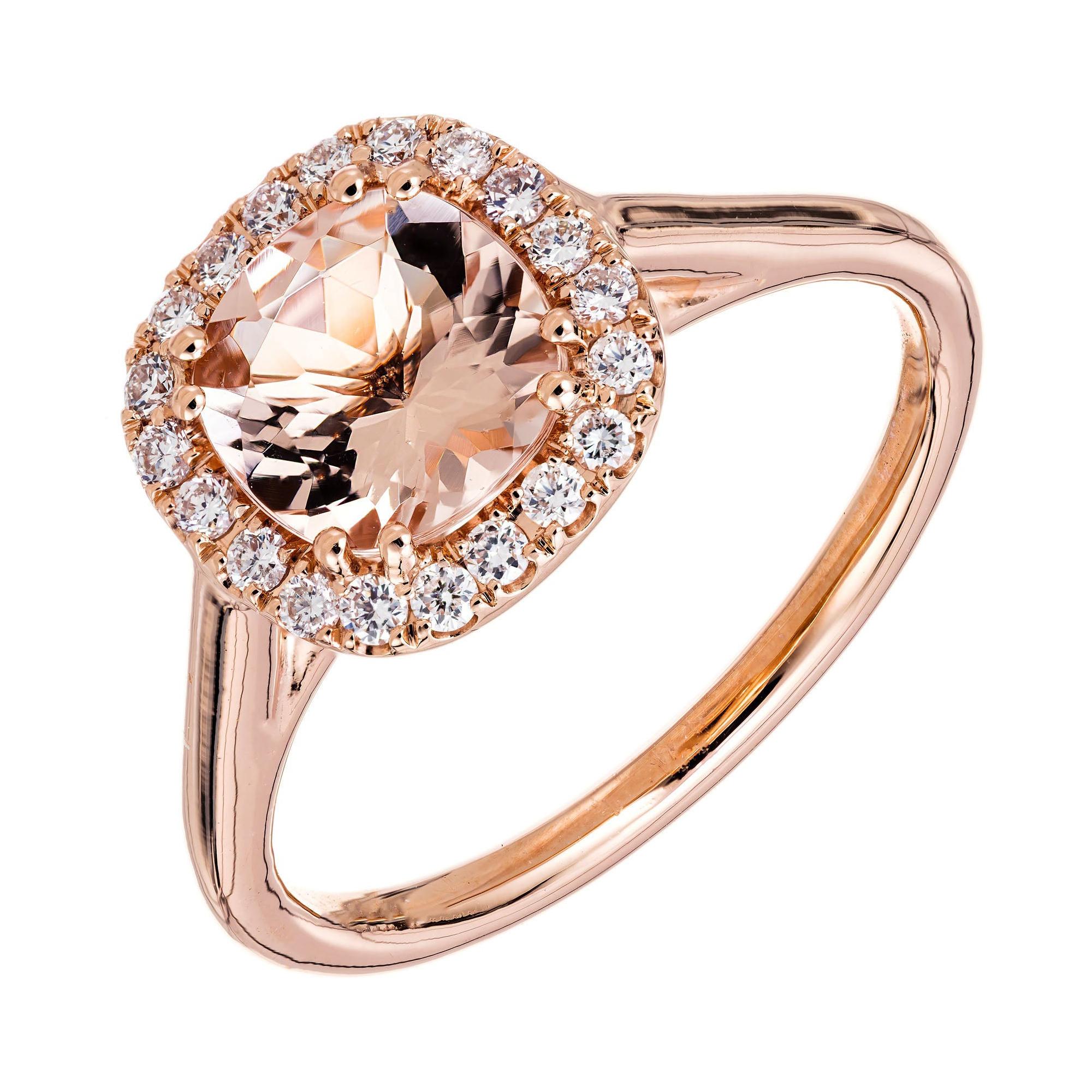 Peter Suchy 1.08 Carat Morganite Diamond Rose Gold Halo Ring