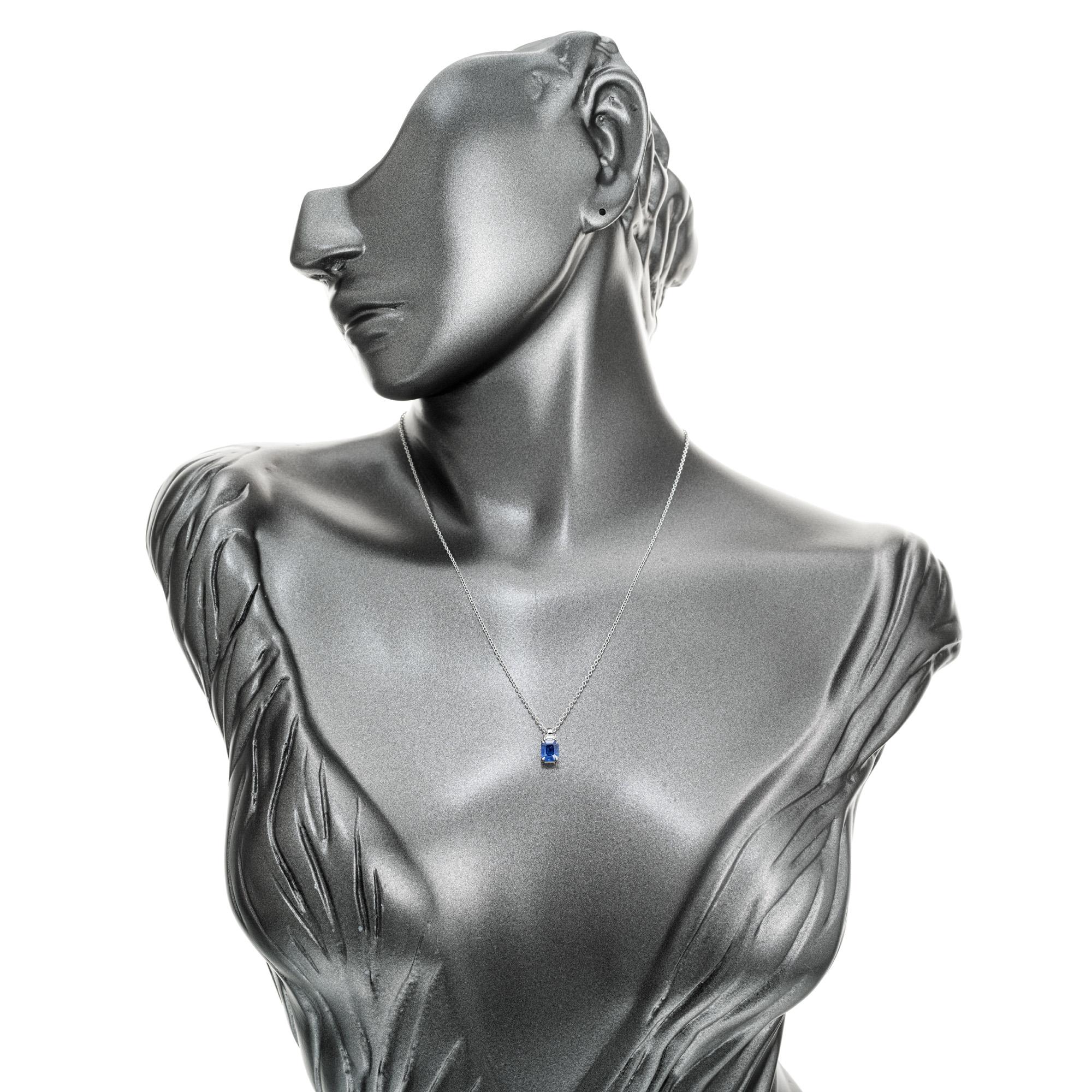 Peter Suchy 1.09 Carat Blue Sapphire Diamond White Gold Pendant Necklace  For Sale 1