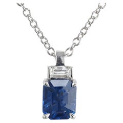 Peter Suchy 1.09 Carat Blue Sapphire Diamond White Gold Pendant Necklace 